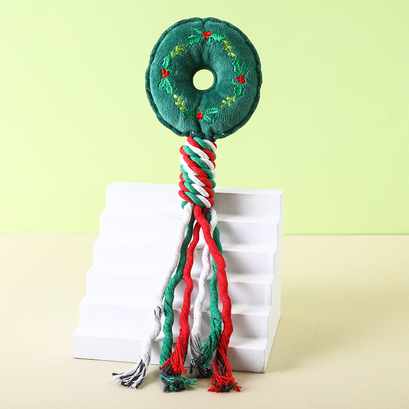 Christmas Cotton Rope Pet Plush Toy Teeth Grinding Durable Cartoon Self Hi Dog Toy Cat Supplies — image 7