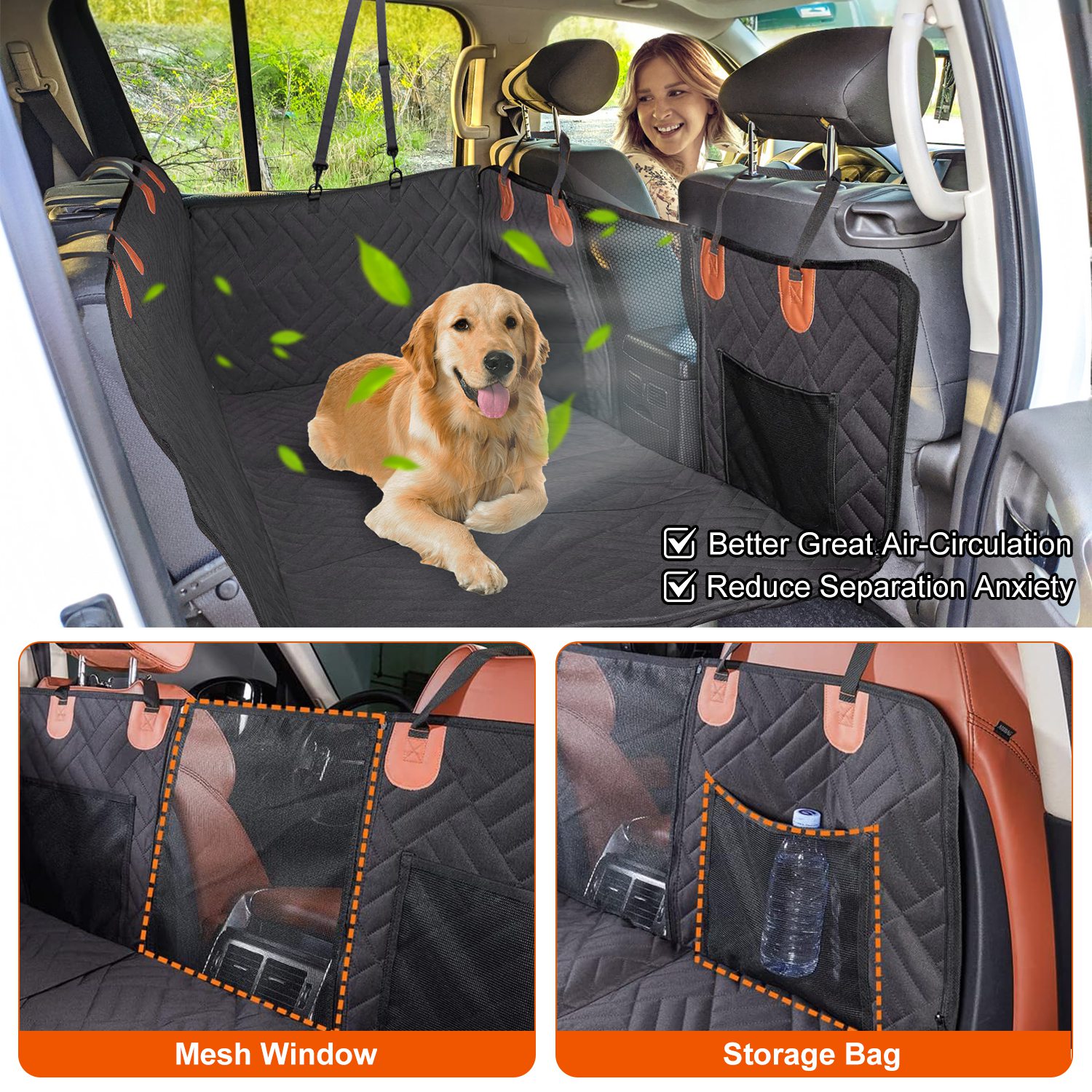 Dog Car Seat Cover For Back Seat Waterproof Oxford Cloth Seat Cover Hammock Non-Slip Scratchproof Back Seat Extender With Side Flap Mesh Window Storage Bag For Car SUV Truck — image 4