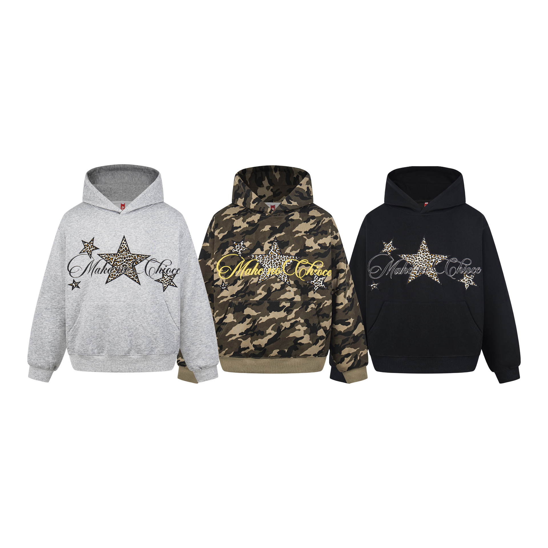 Leopard Print Star Letter Embroidery Unisex Loose Heavyweight Casual Hoodie — image 3