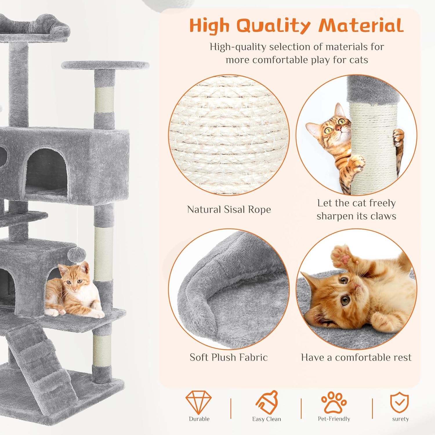 54 -Cat Tree Tower - Multi-level With Sisal Grab Post, Indoor Apartment With Ladder, Plush Toys, Rest And Play — image 12