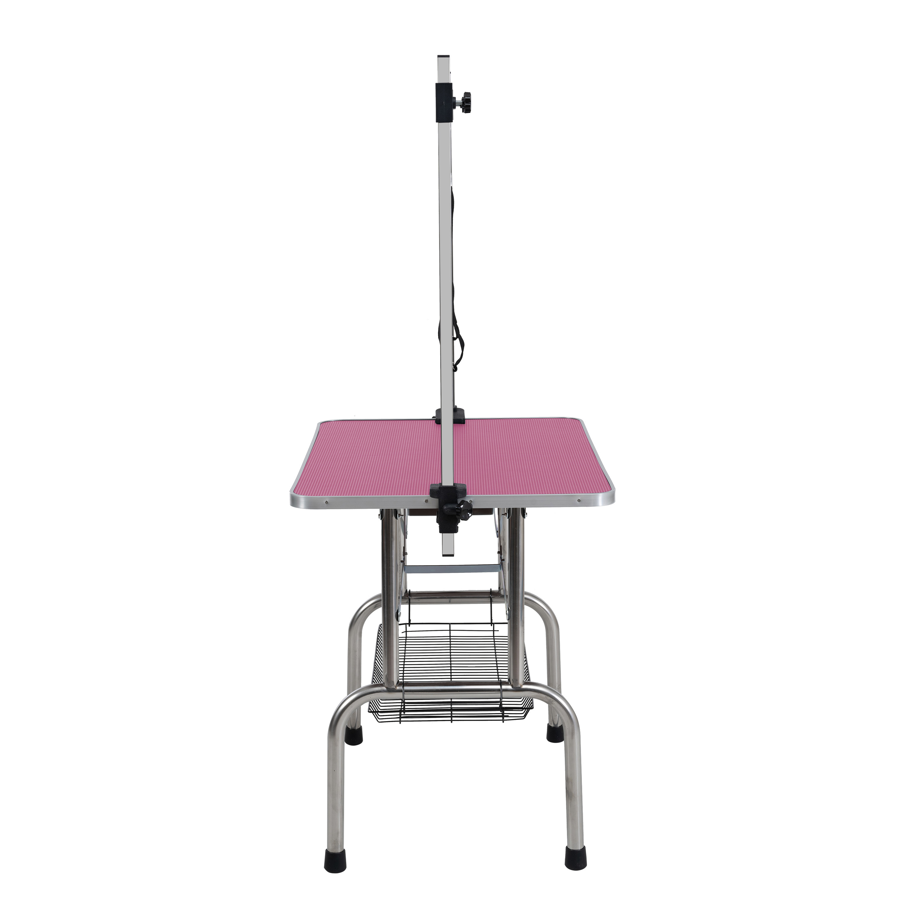 Mesa de aseo plegable de 46" para perros y mascotas, estructura de acero inoxidable con tapete de goma sobre tabla, brazo ajustable y sujetadores, mesa de aseo para perros y gatos, color ROSA — imagen 2