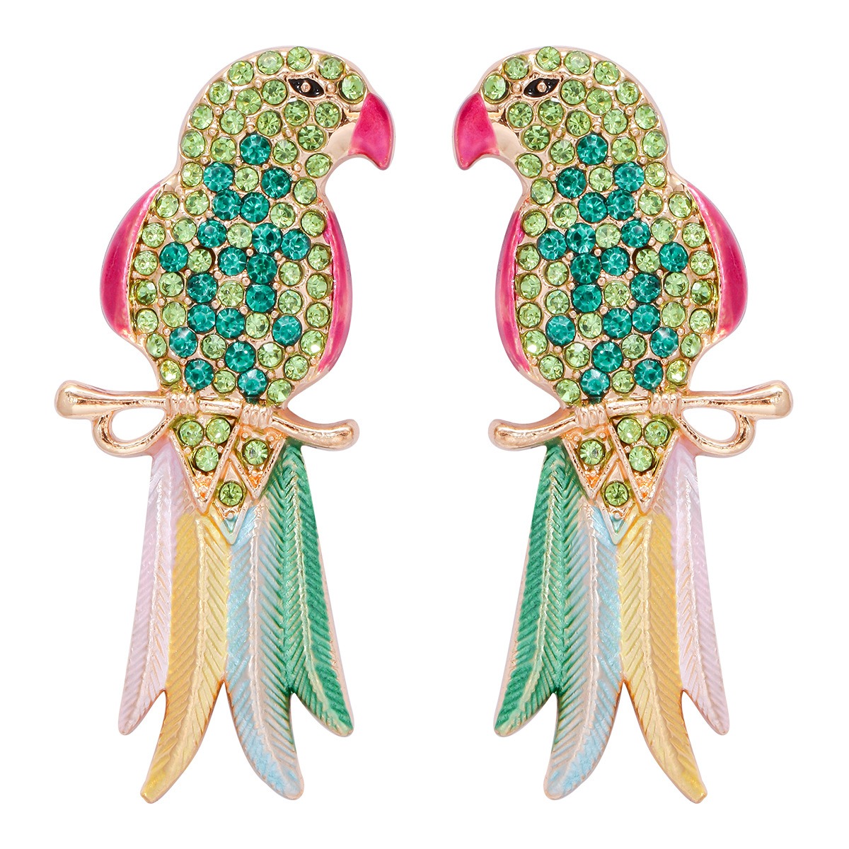 Parejas de pendientes de ave colorida en forma de diamante retro y adorables para mujer — imagen 8