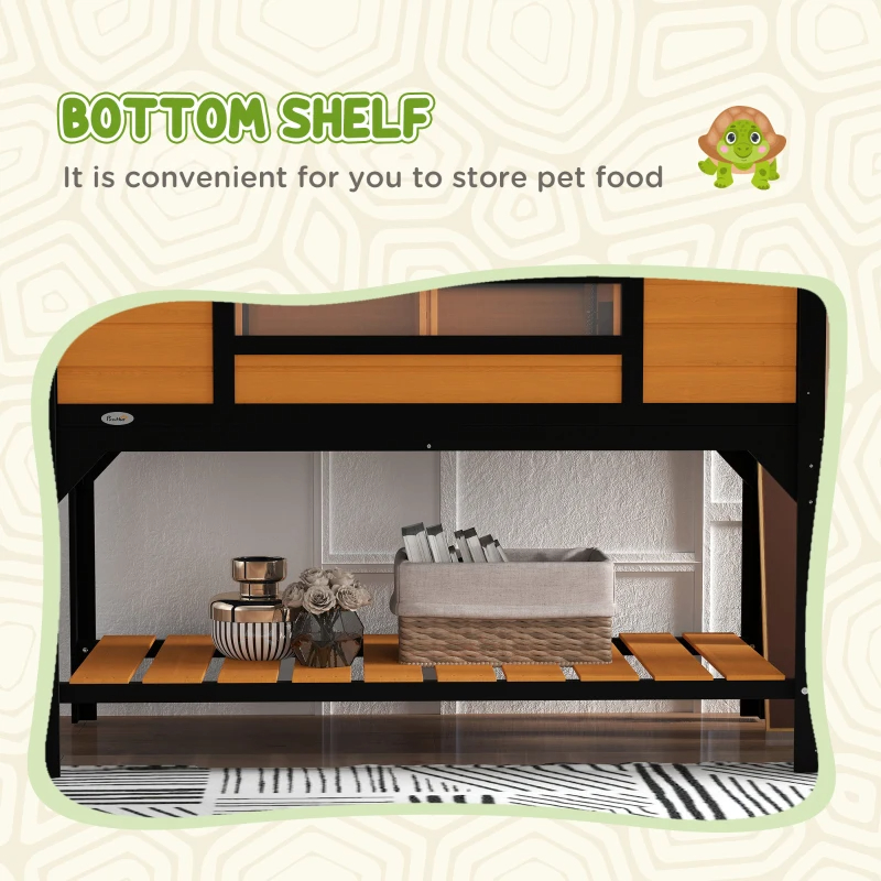 Tortoise Enclosure Tortoise House With Adjustable Lamp Holder Storage Shelf, Dual Main Houses, Openable Lid, Yellow — imagen 4