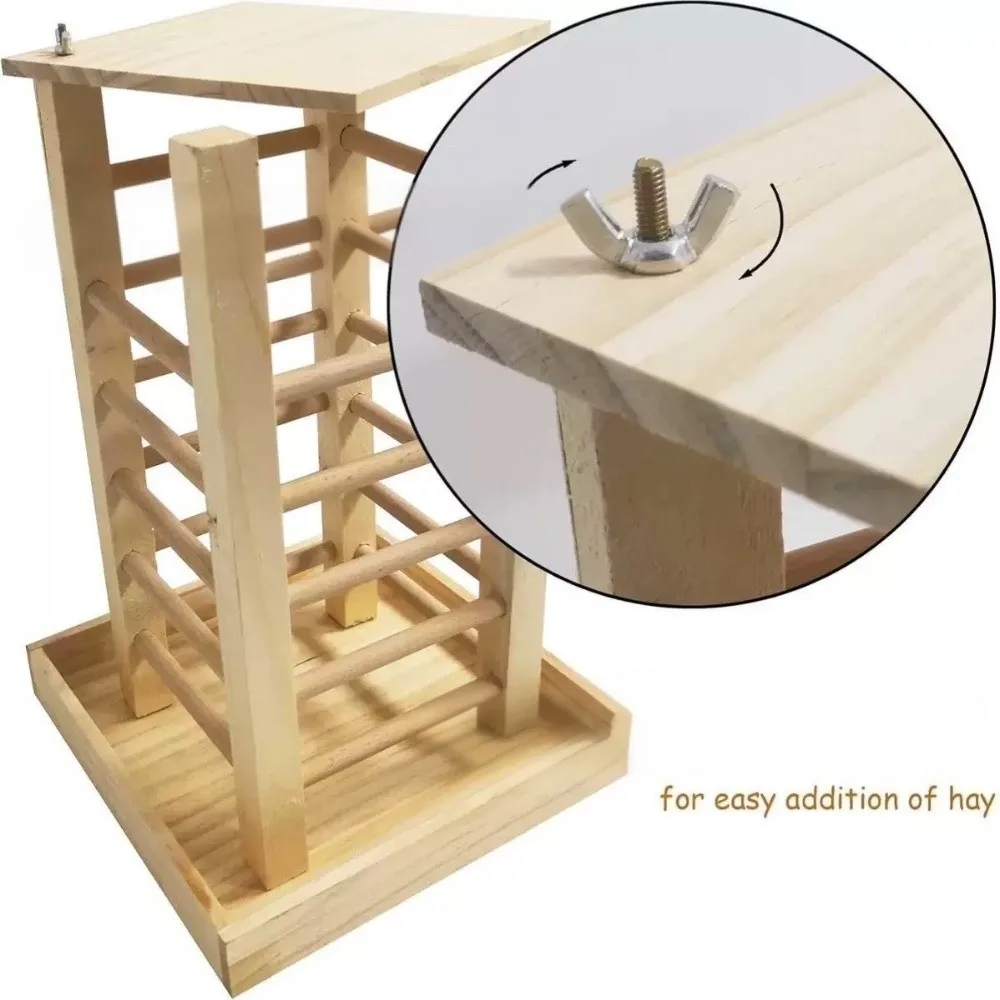 Pet Grass Rack Wooden Rabbit Hay Manger Durable Self-Feeding Hay Feeder Detachable Guinea Pig Feeder Rabbit Hutch — image 1