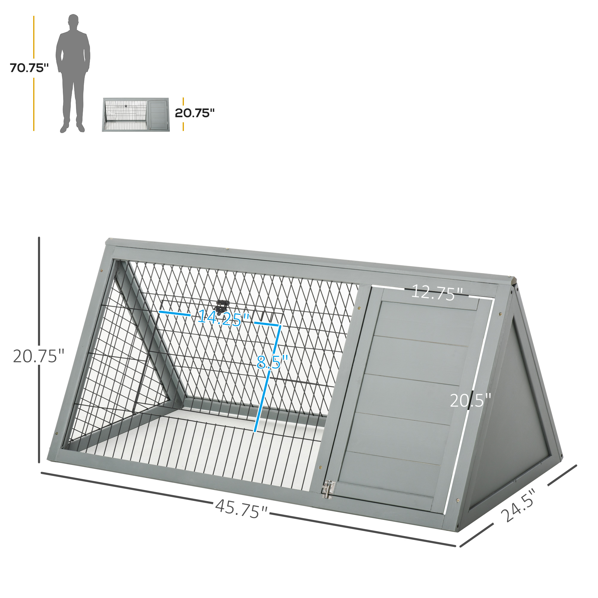 Casa para Conejos Exterior, Galpón de Pollos en Madera con Corral, Jaula para Conejo, Pato y Pollo Pequeño para Jardín, Patio, Granjas, 46" x 24.5" x 21", Gris Claro — imagen 8