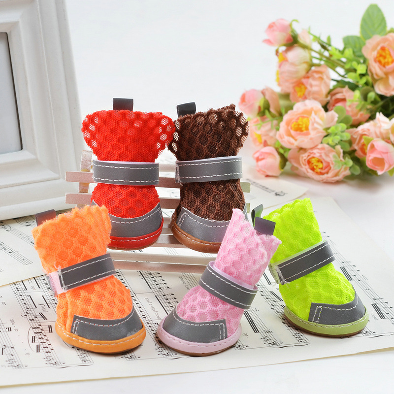Summer Breathable Non-Slip Pet Shoes Reflective Mesh Hollowed Out Comfortable Than Bear Small Dog Foot Cover Dog Supplies — image 1