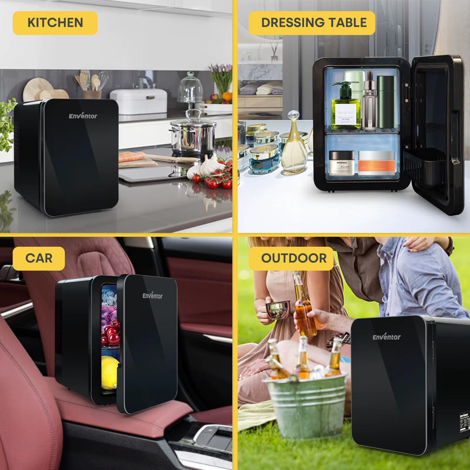 Enventor 4L Mini Refridgerator Portable Car Skincare Fridge Multi-functional Thermoelectric Cooler and Warmer For Summer Camping — image 4