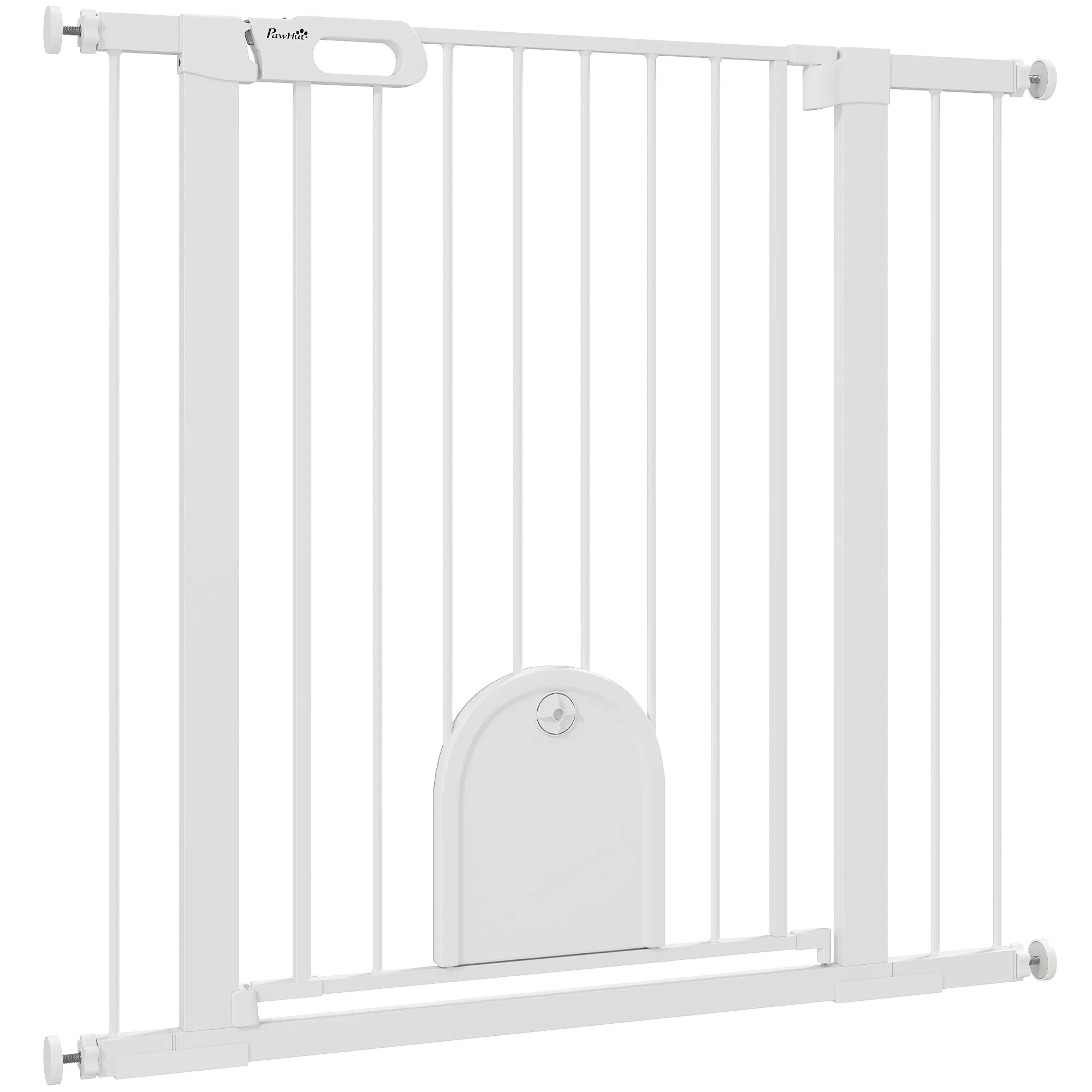 30"-41" Extra Wide Pet Gate Barrier with Small Door, 35"H Dog Gate with Safety Gate Barrier, Stair Pressure Fit, White — image 1