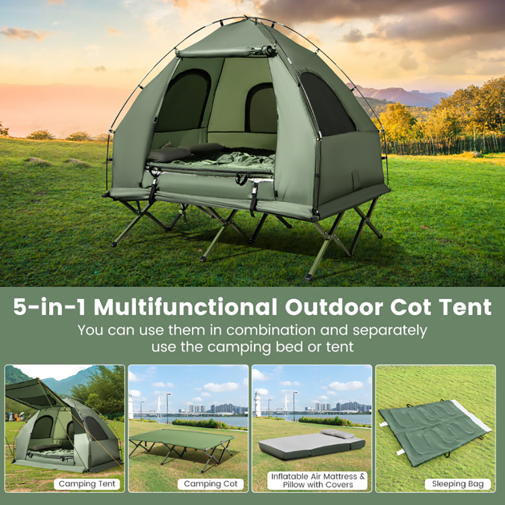 Tenda de Camping Portátil 5 en 1 con Camastro y Colchón Inflable para Acampar, Paseos y Actividades Al Aire Libre — imagen 9
