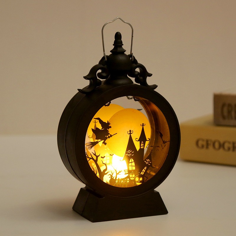 Halloween Decorative Wind Lantern Retro Round Portable Horse Lantern LED Electronic Candle Lamp Atmosphere Decoration — image 1