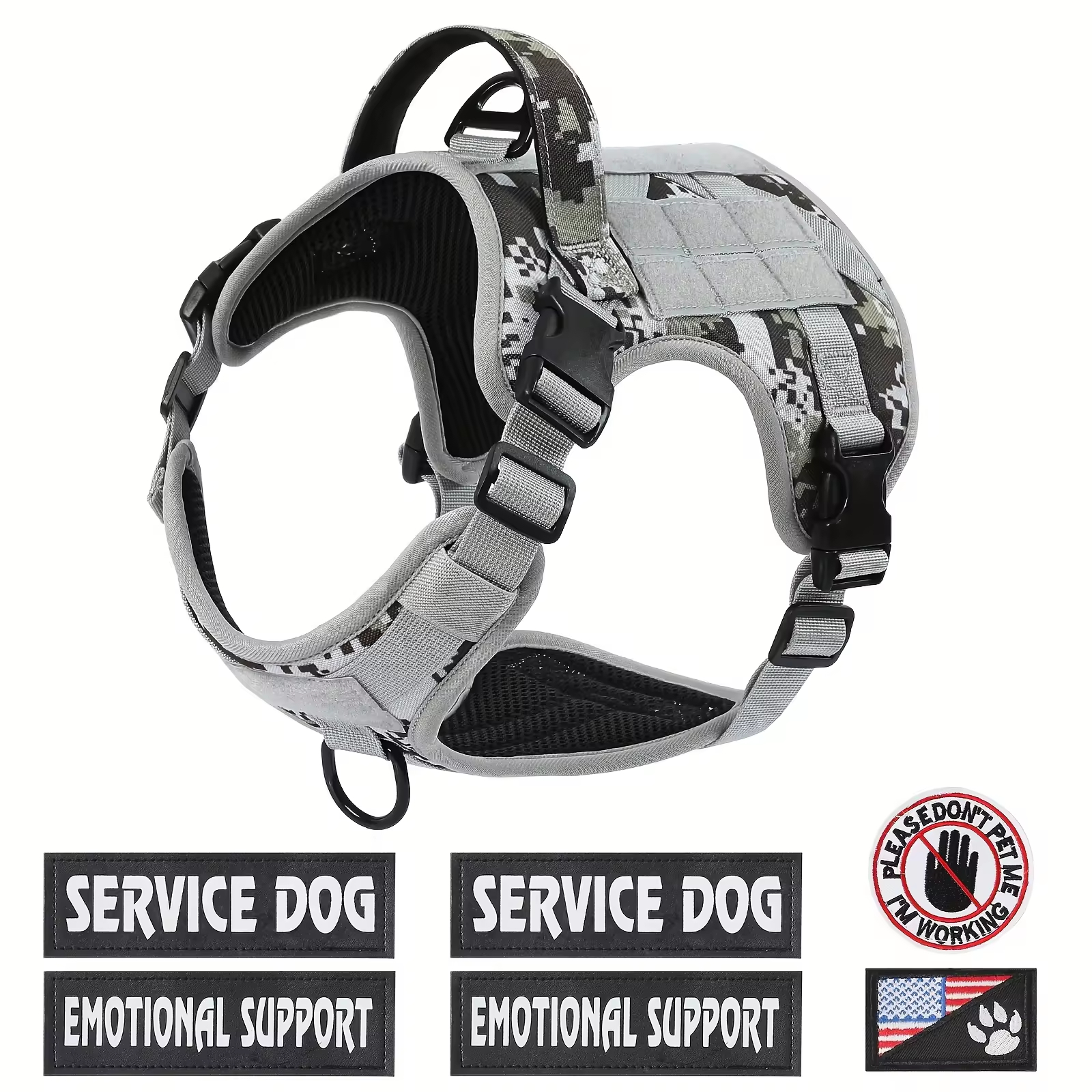 Vestido de Táctico para Perros Servicio - Arnesón Reflejo Ajustable con Corchete Metálico para Caminatas y Entrenamiento — imagen 3