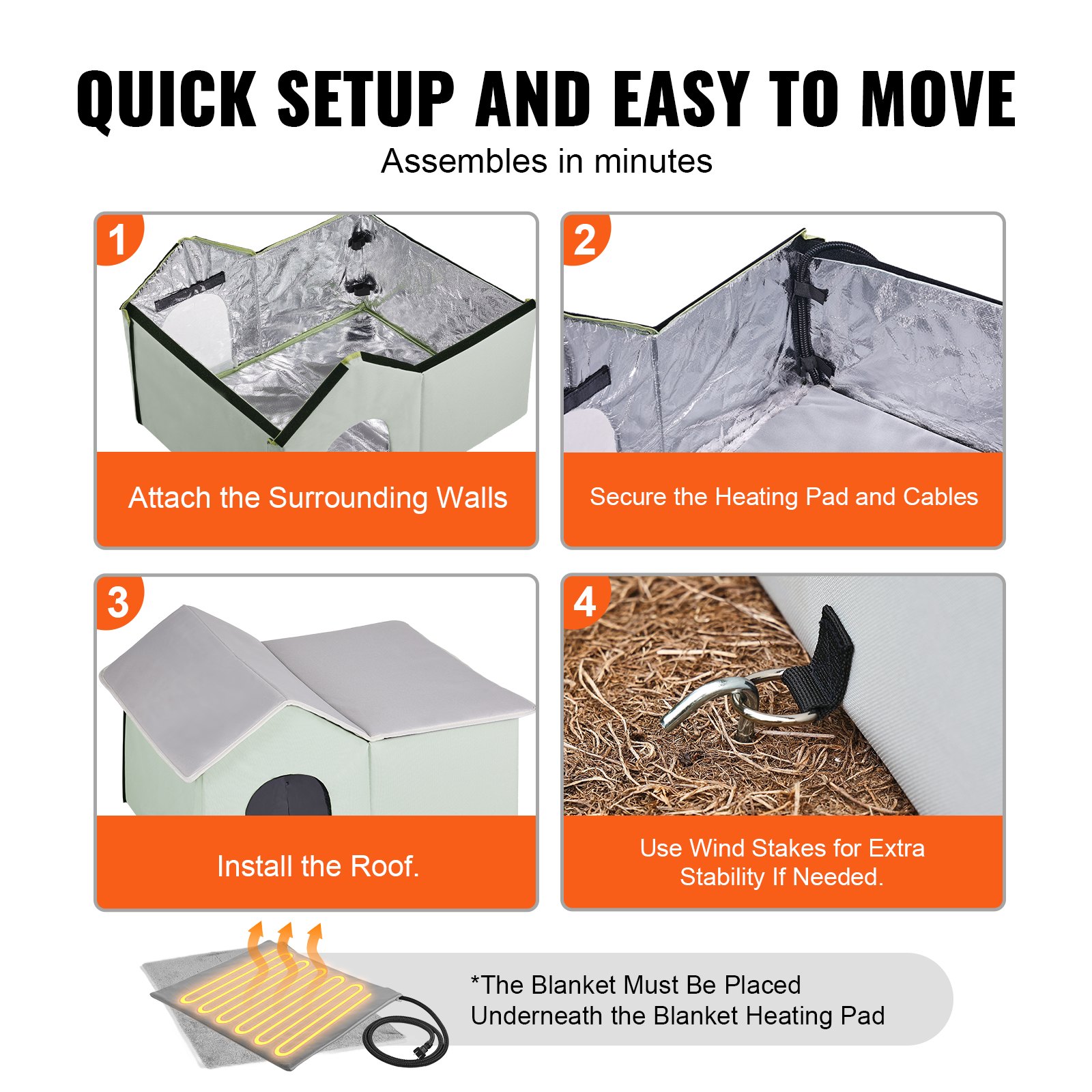 Heated Cat House Foldable Kitty Shelter With Heated Pad Green Large — imagen 6