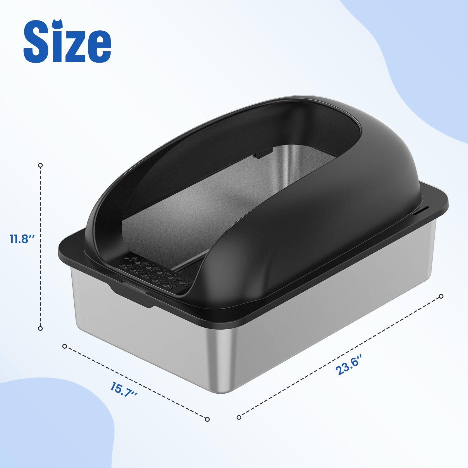 Caja de Arena para Gatos en Acero Inoxidable con Tapadera, Gran Caja de Arena para Gatos Grandes, Escoba y Manta Incluidas — imagen 15