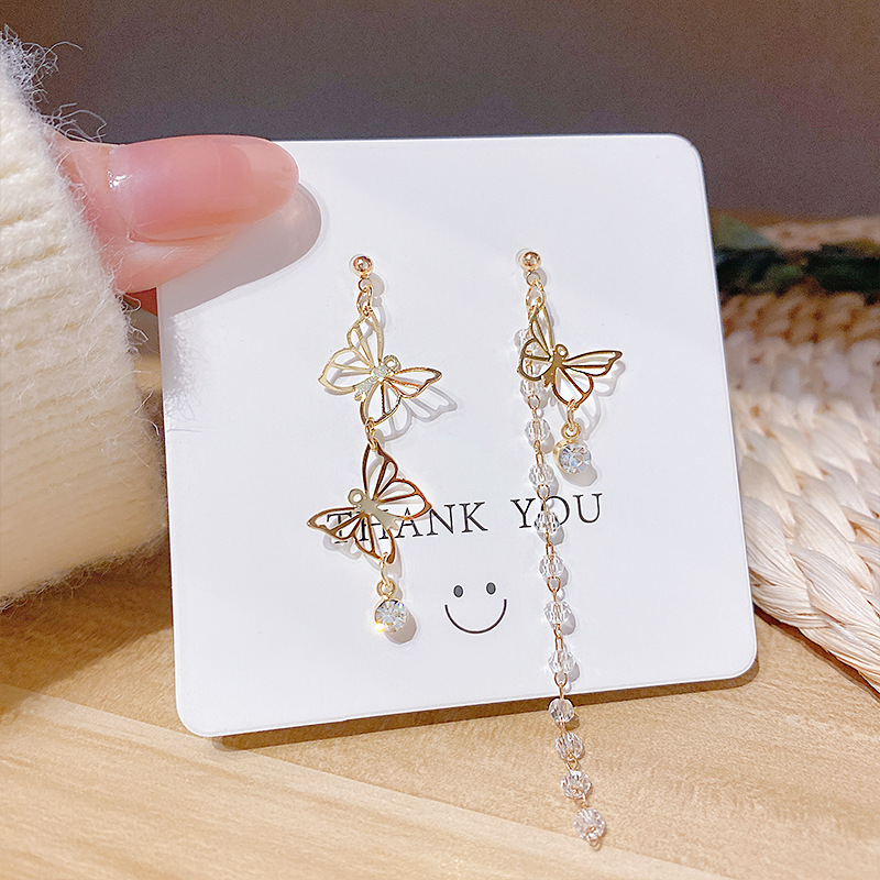 925 Silver Needle Super Fairy Butterfly Tassel Earrings Female Irregular Crystal Earrings Temperament Earrings — image 4