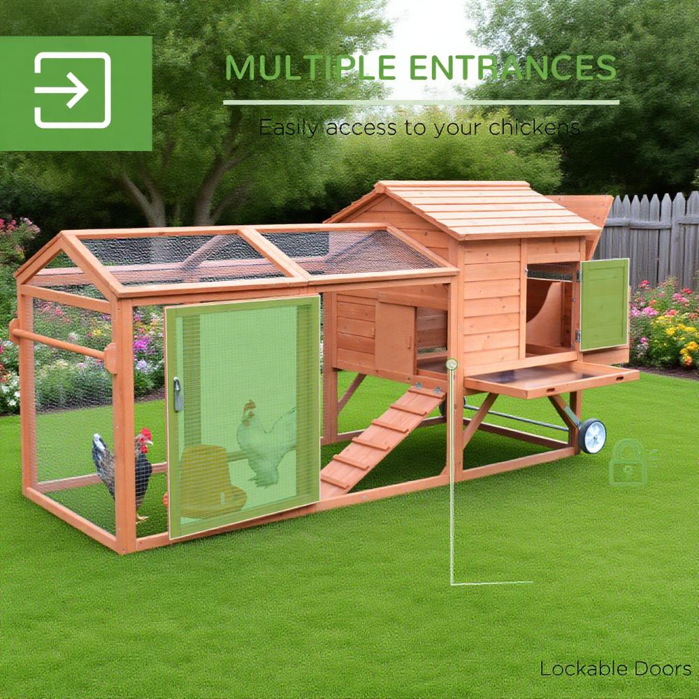 Chicken Coop Wooden Hen House Poultry Cage Pen Portable With Wheels And Nesting Box, Chicken Cage For Backyard Outdoor, Natural — imagen 5