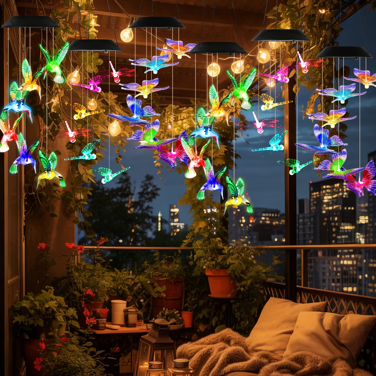 3Pack Solar Hummingbird Butterfly Dragonfly Wind Chimes 7 Color Changing Wind Chime For Outside IPX4 Waterproof Outdoor Garden Yard Decor — image 10