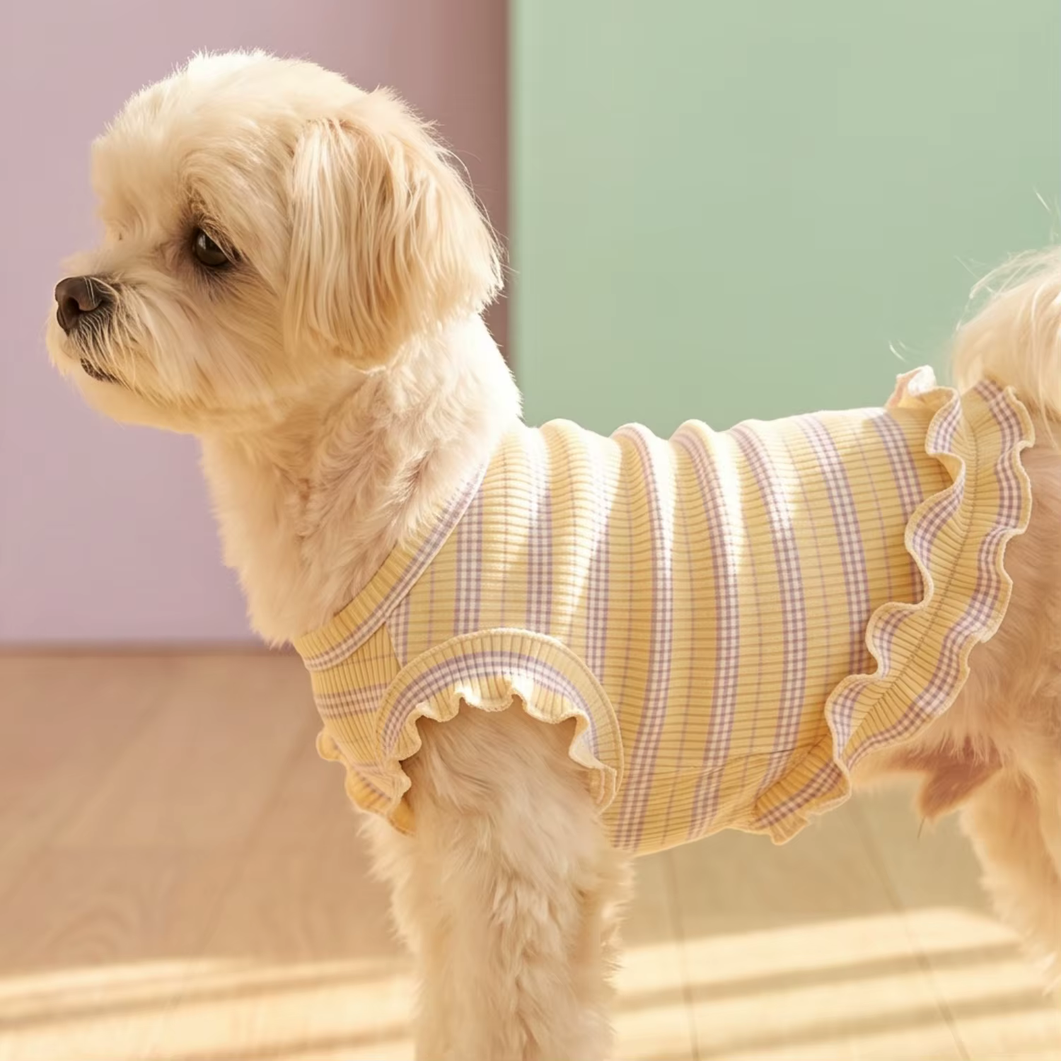 Ropa de Verano para Mascotas Pequeñas - Camisetas de Perro con Encaje y Rayas Adorables, Transpirable y Suaves para Cachorros — imagen 1