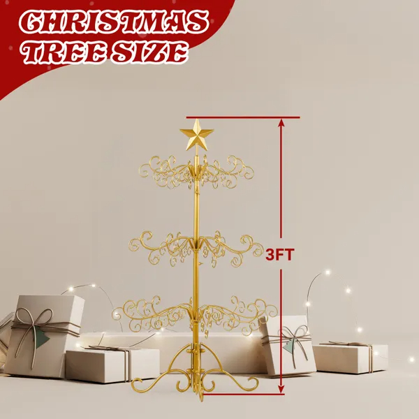 Wrought Iron Christmas Tree, Metal Ornament Display Tree Stand For Holiday Party Home Decor, Indoor & Outdoor Decor Hanger, Gold — image 2