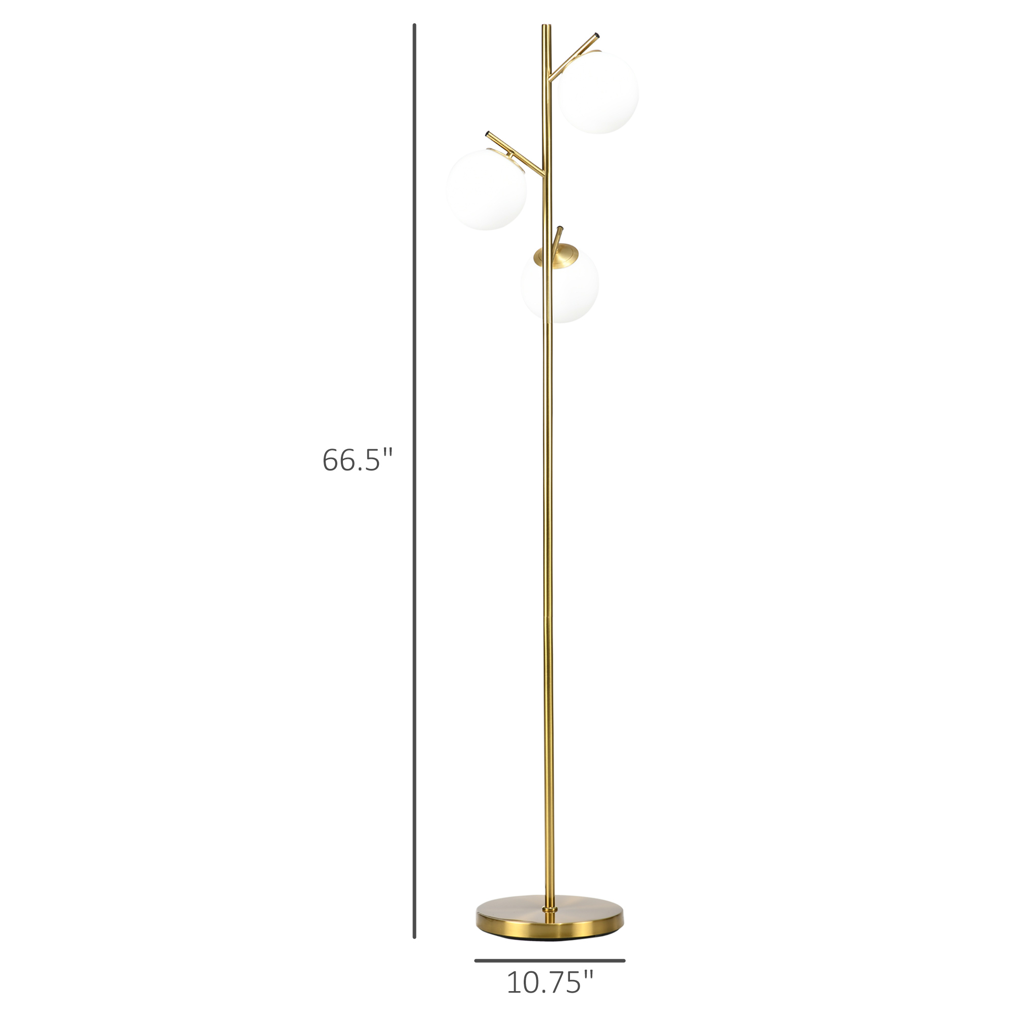 Modern 3-Light Floor Lamp for Living Room, Tree Standing Lamp with Globe Lampshades, 10.75"x10.75"x66.5", Gold — image 7