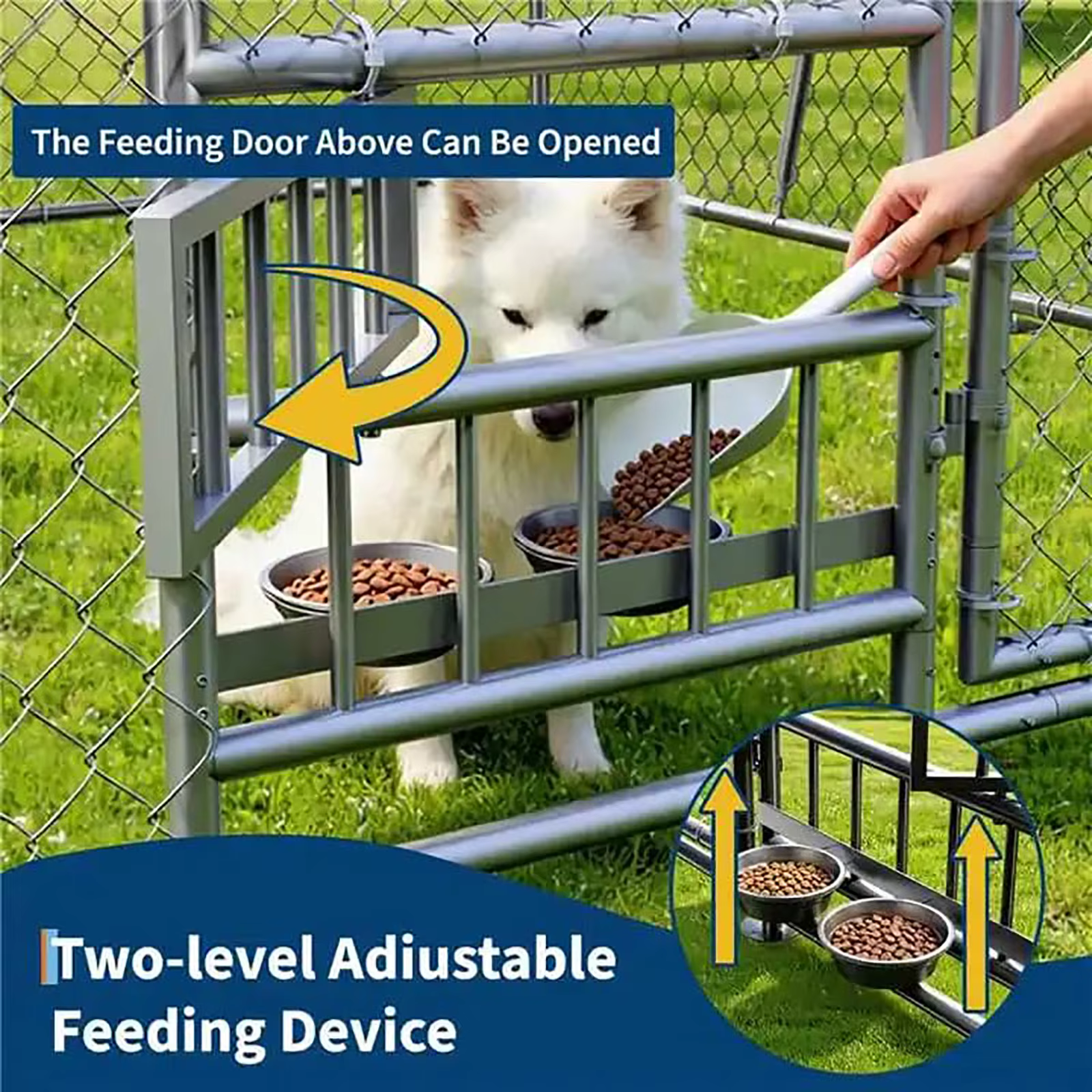 Outside Dog Enclosure With PE Waterproof Roof, 360° Feeding Door, Heavy Duty Lockable Galvanized Kennel — image 5