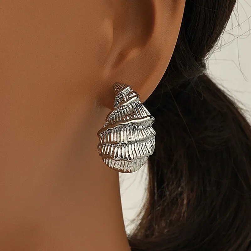 Metal Sea Snail Post Earrings For Women Fashion Jewelry Holiday Accessories Funny Conch Design Trendy Spiral Style Gifts — image 5