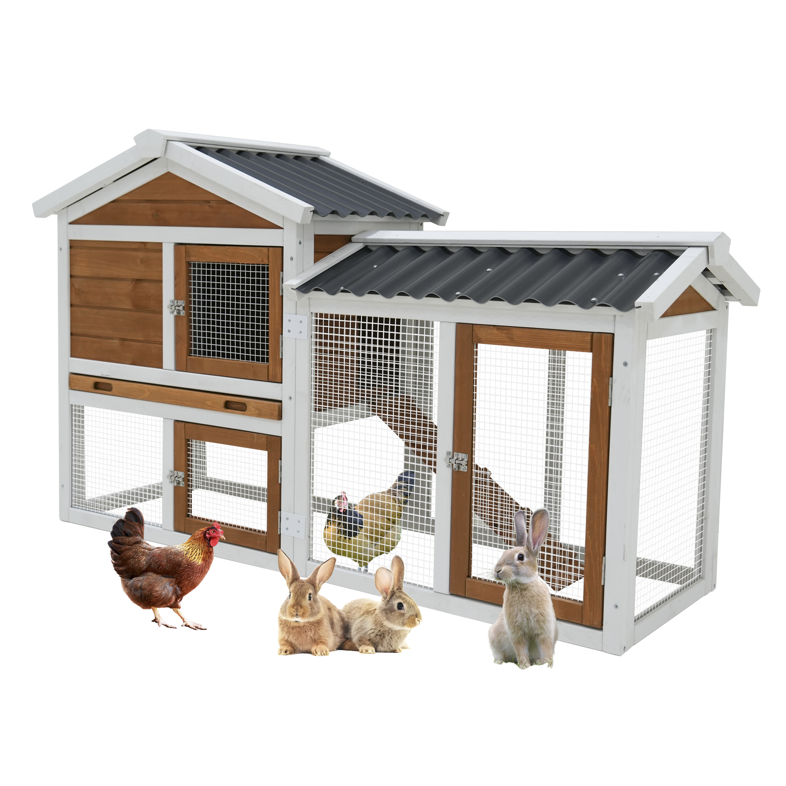 58 Wooden Outdoor Indoor Roof Waterproof Bunny Hutch Rabbit Cage Guinea Pig Coop PET House For Small To Medium Animals With Stairs And Cleaning Tray — image 1