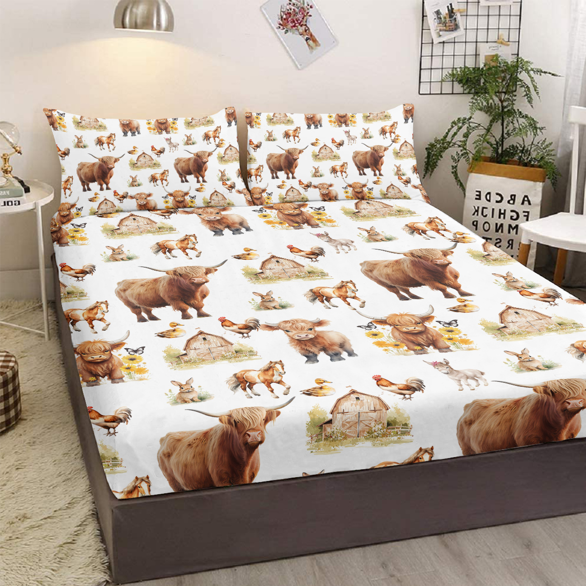 3 Piezas Sábana y Dos Fundas de Almohada con Tema de Vaquita y Patito, Estilo Divertido para Niños, Serie Minimalista y Cómoda, Ropa de Cama para Todas las Estaciones — imagen 7