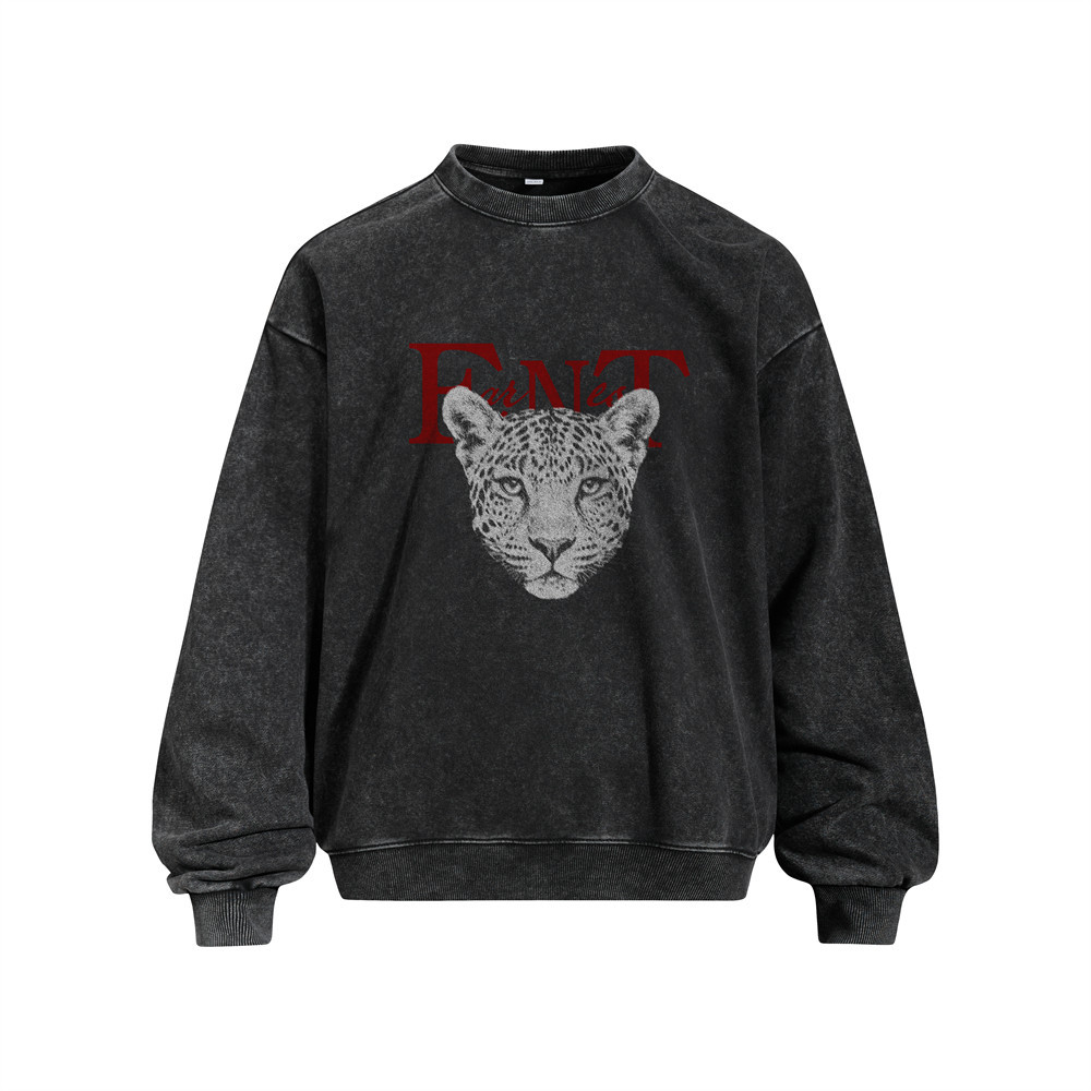 Leopard head printed round neck sweatshirt with stir fried flowers — image 6