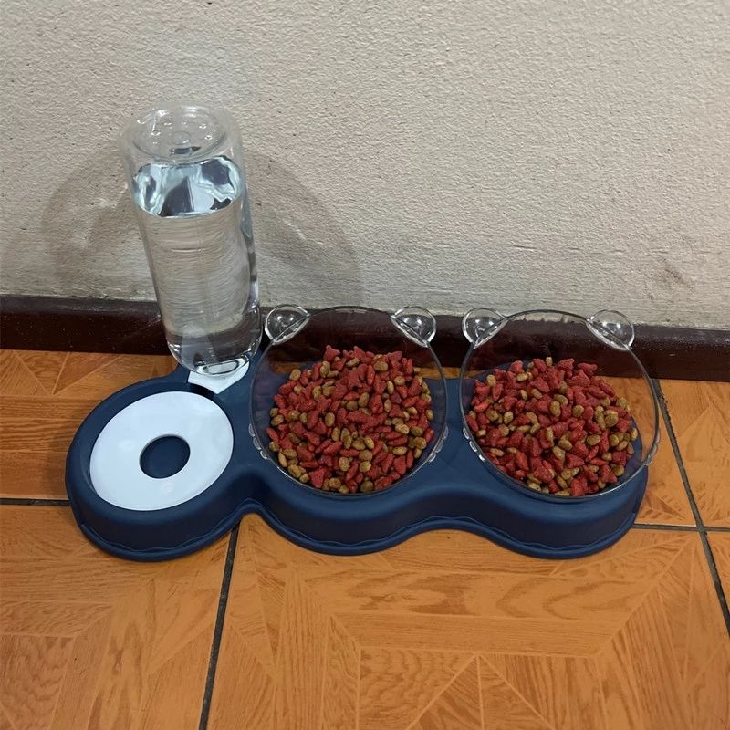 Pet Bowl Plastic Dog Bowl Double Bowl Automatic Drinking Water Anti Spill Food Bowl Pet Bowl Cute Cat Rice Bowl Cat Bowl — image 2