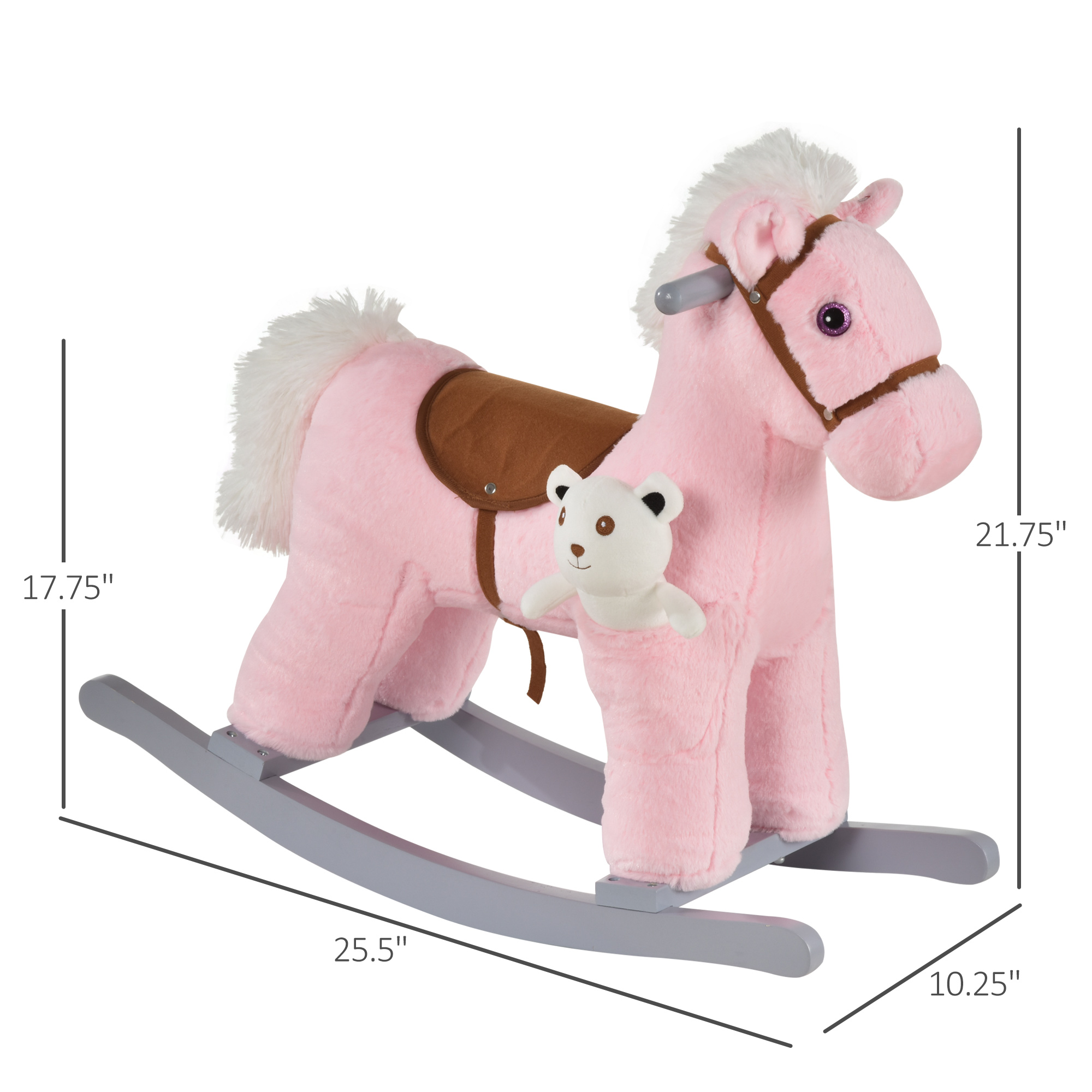 Caballo de Madera con Sonidos y Oso Plush para Niños, Juguetes de Equilibrio con Movimiento Realista para Bebés de 18-36 Meses, Rosa — imagen 6