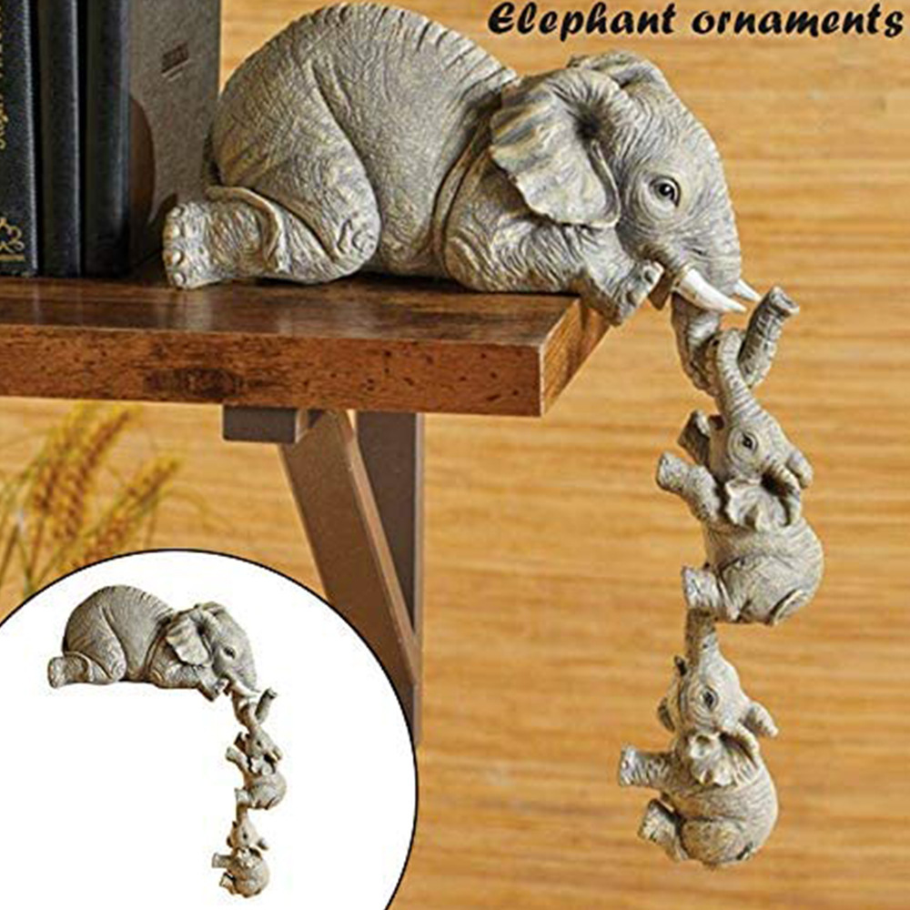 Three Elephants Resin Gardening Ornament Cute Elephant Figurines Elephant Hanging Baby Elephant Craft — image 2