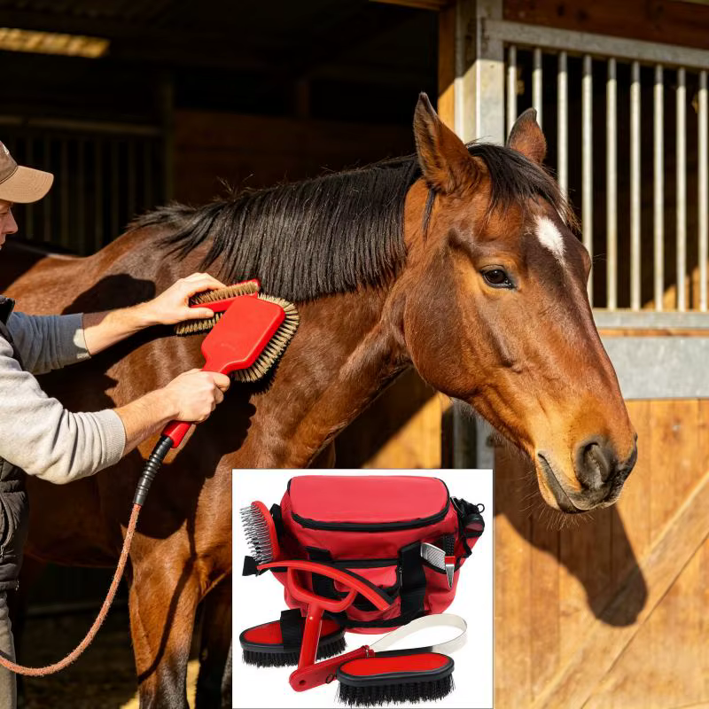 Kit de Aseo para Caballos 9 Piezas - Cepillos para el Cuidado del Pelaje con Bolsa para Transportar — imagen 3