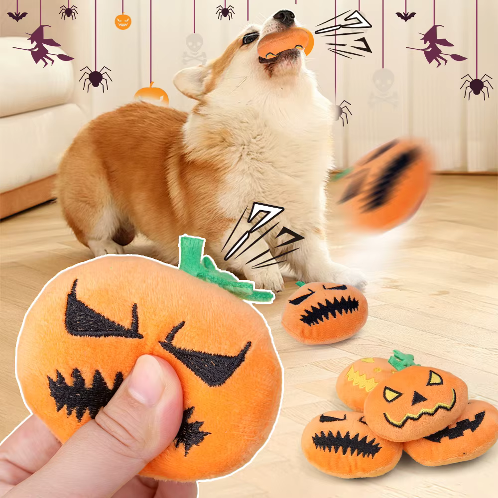 Halloween Dog Toy Funny Pumpkin Ghost Face Pet Biting Toys Soft Plush Cat Tooth Grinding Ball Can Make Sounds Dog Training Toys — image 2