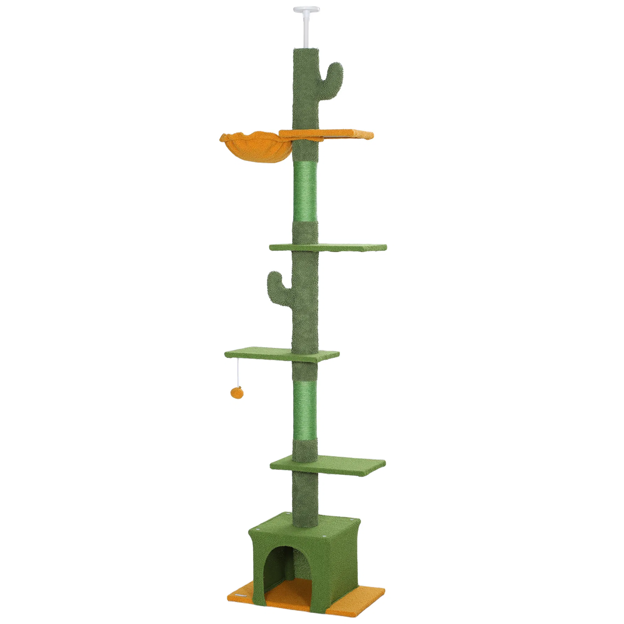 Floor to Ceiling Cat TreeTower with 90.5"-108" Adjustable Height, Scratching Posts, Hammock, Comdo, Toy Ball, Green — image 1