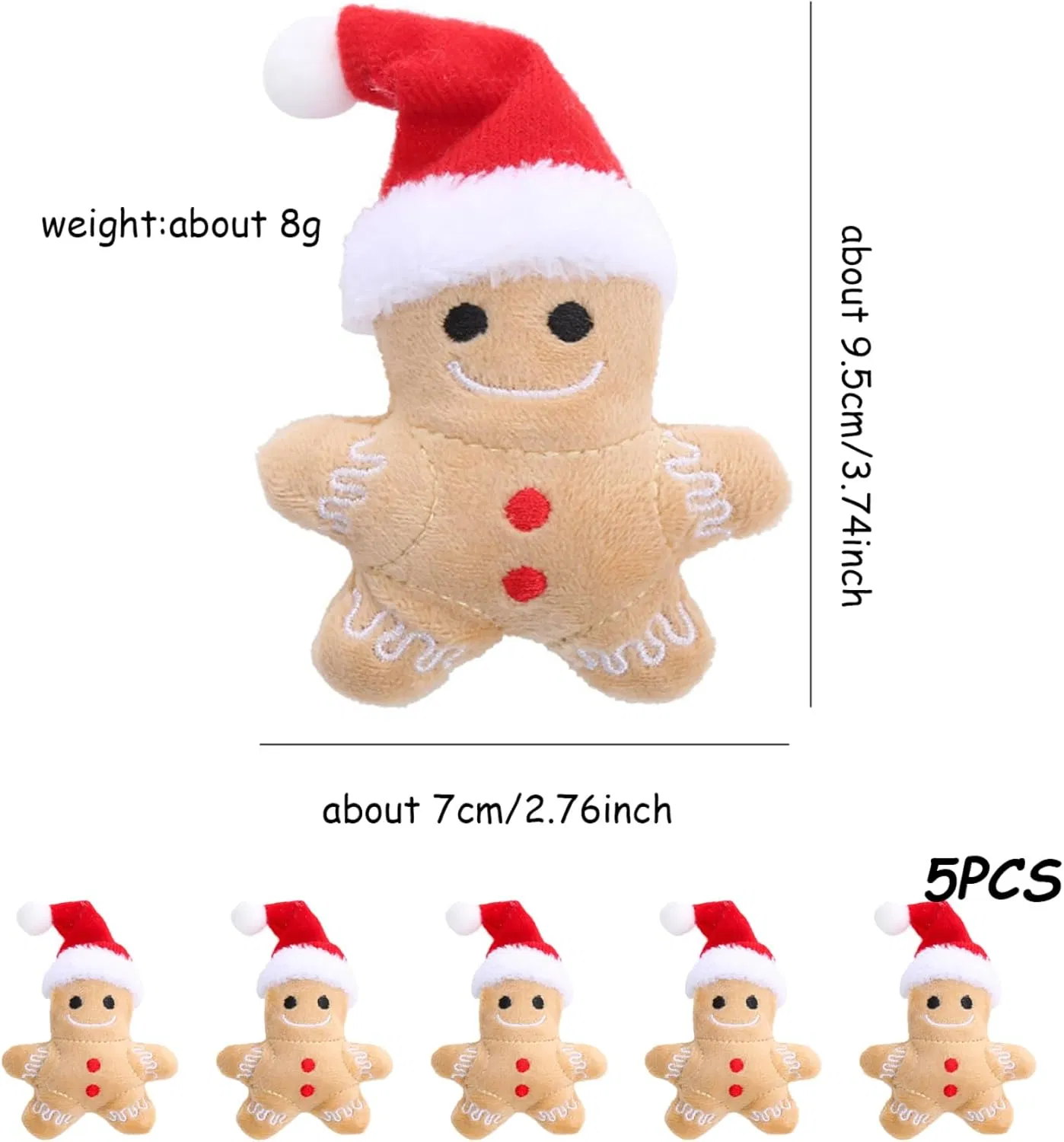 Catnip Toy, 5Pcs Gingerbread Man Plush Cat Chew Toy, Christmas Interactive Teething Cat Toy Cute Cotton Filled Soothing Cat — image 3