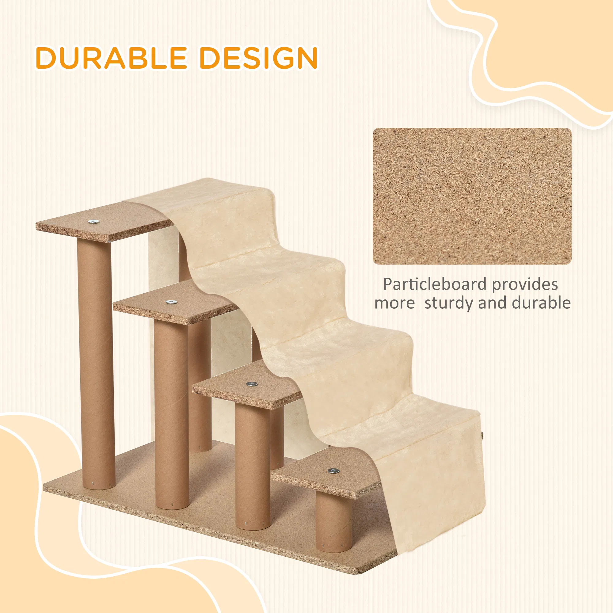 4-Step Dog Ramp for Sofa, Bed, and Couch, with Removable Cover, Beige — image 4