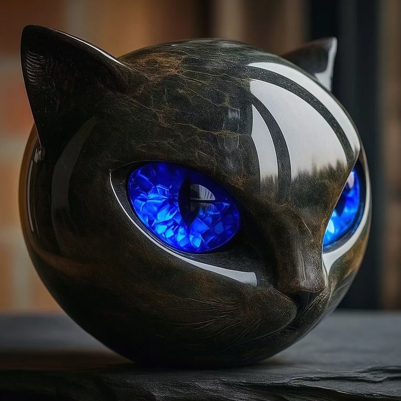 Black cat stone statue (resin head, marble texture): healing stone, souvenir, gift, home/office desk decor — image 2