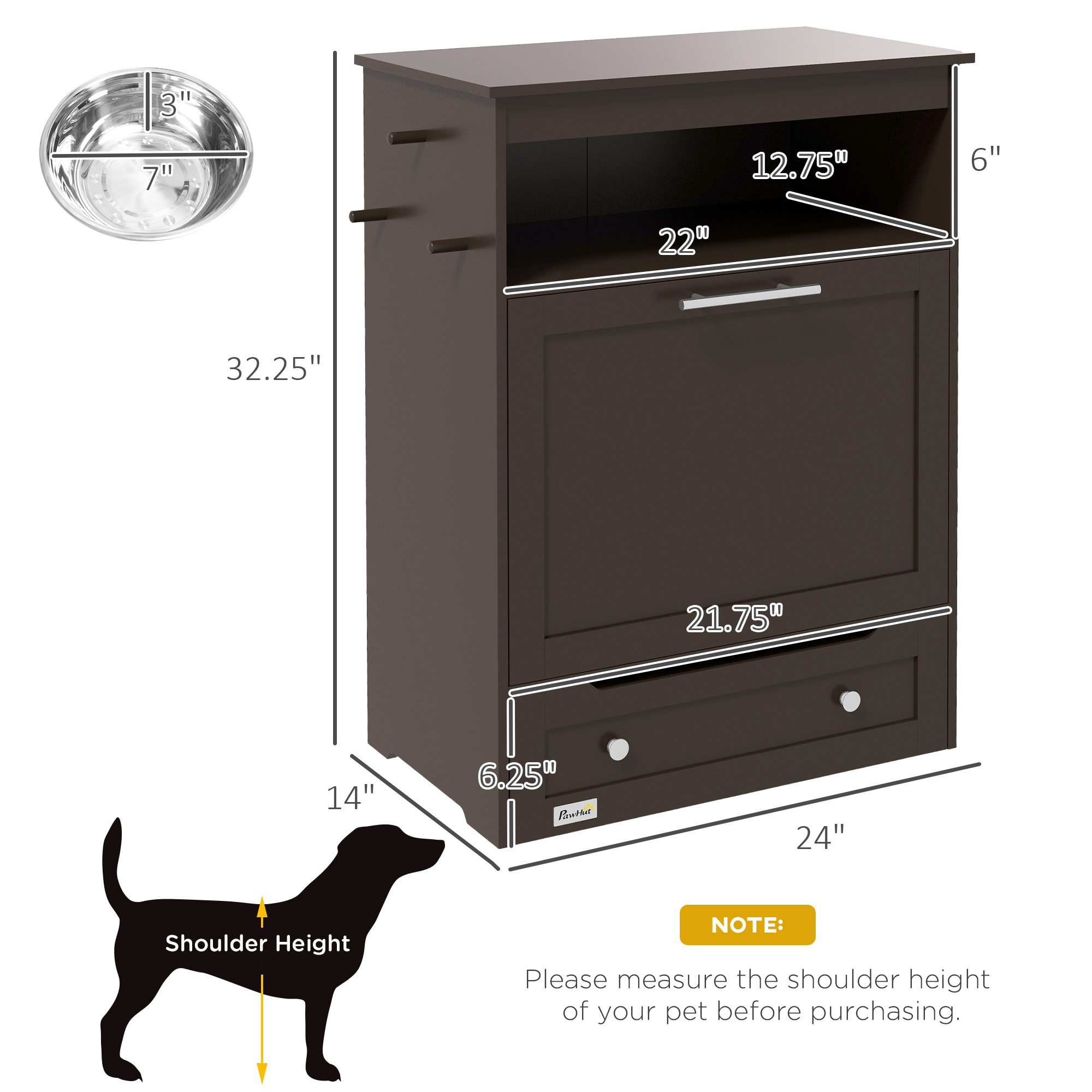 Estación de Alimentador para Mascotas, Armario de Almacenamiento con Tazas Elevadas para Perros y Suministros de Agua, Gris — imagen 2