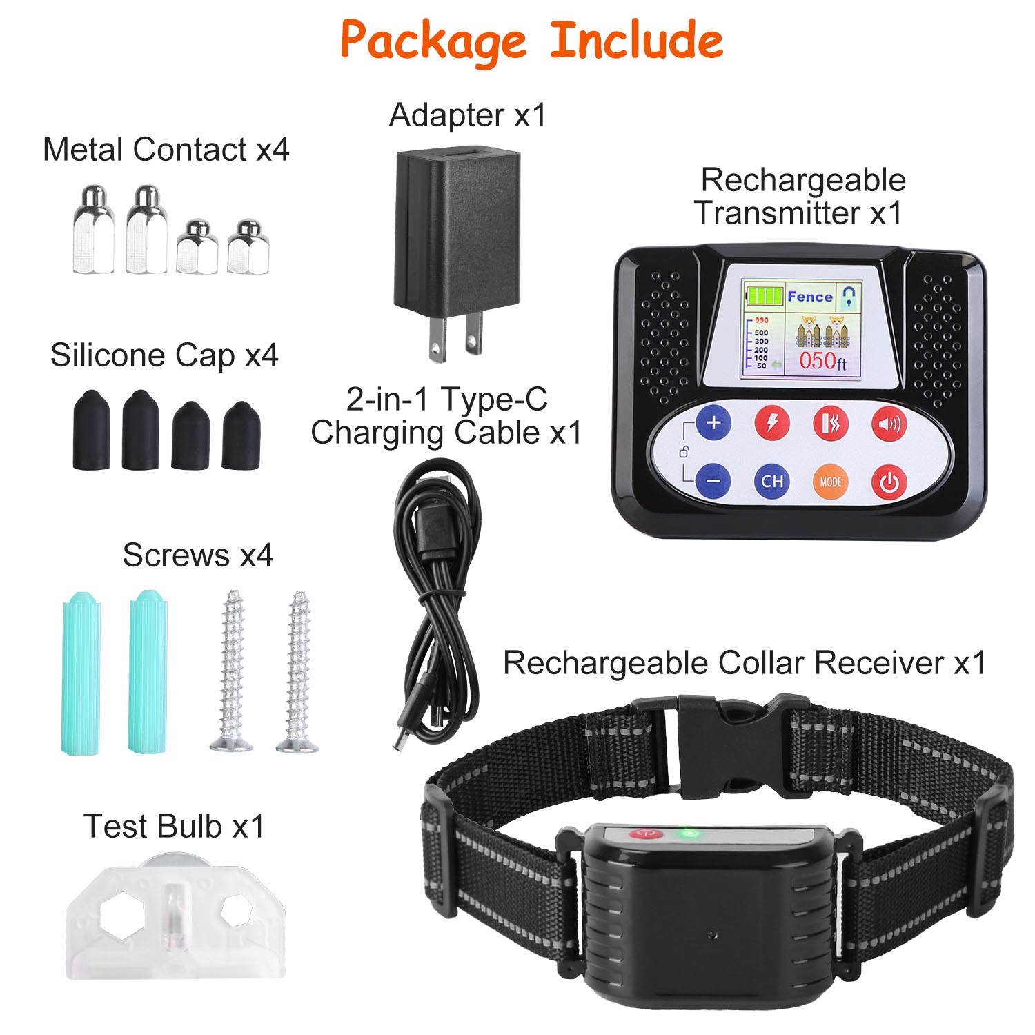 1 Juego de Cerca Inalámbrica para Perros con Alcance de 990FT, Collar de Entrenamiento con Control Remoto, Receptor Impermeable IPX6 con Niveles 0-9 de Sonido, Vibración y Descarga, Sistema Transmisor Recargable de 4 Canales — imagen 9