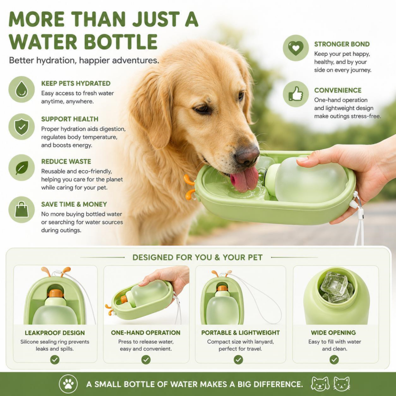 Portable Pet Water Bottle With Cute Antlers Food Grade, BPA Free, Leak Proof Travel Cup For Dogs, Durable, Easy-to-Clean Outdoor Water Dispenser With Lanyard — image 6