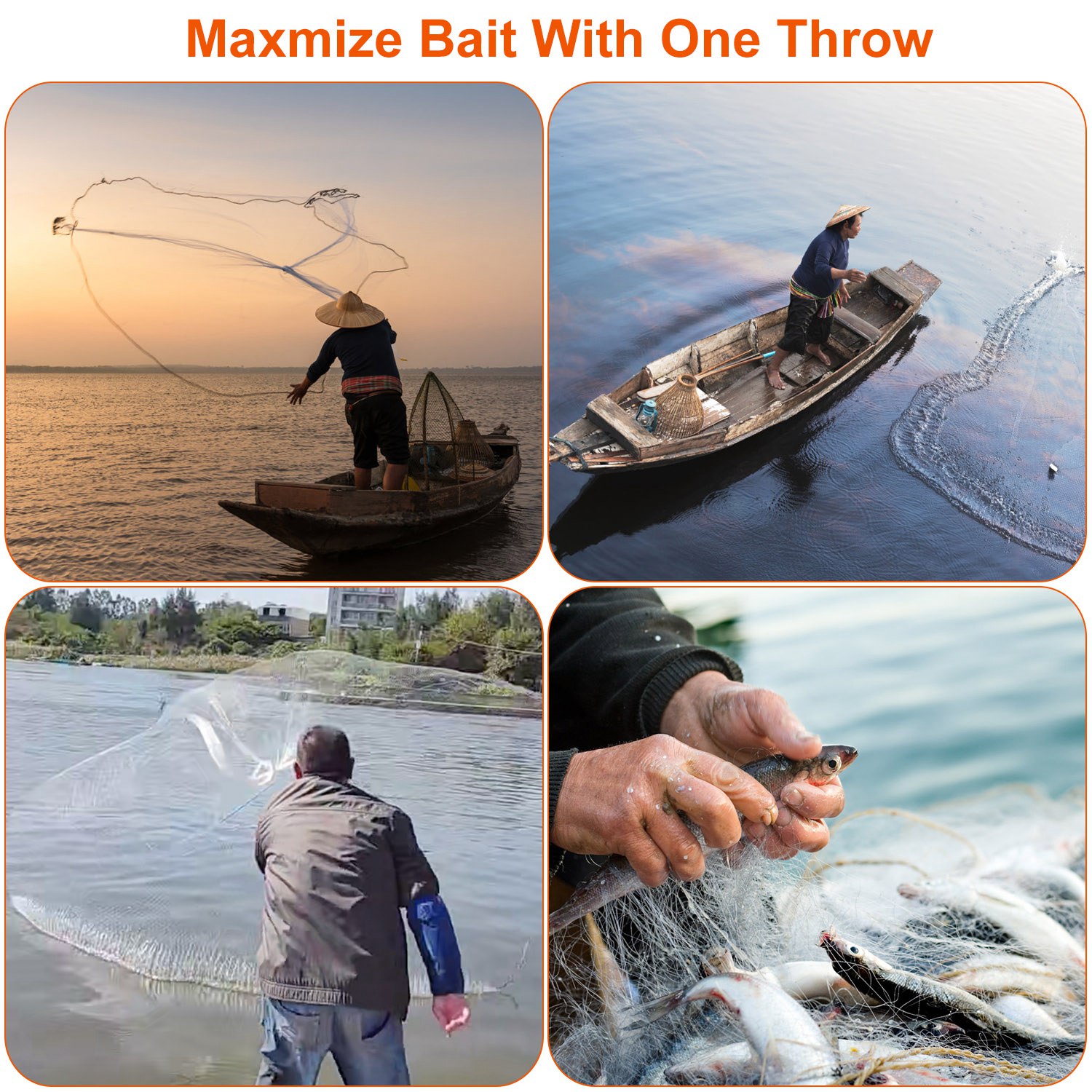 2 Opciones de Tamaño, Radio de 6FT u 8FT, Red de Pesca Para Lanzar, Regalo Ideal Para el Día del Padre, Trampa de Cebo, Fácil de Lanzar, Red de Mano Resistente Con Plomos de Cadena en la Base — imagen 8
