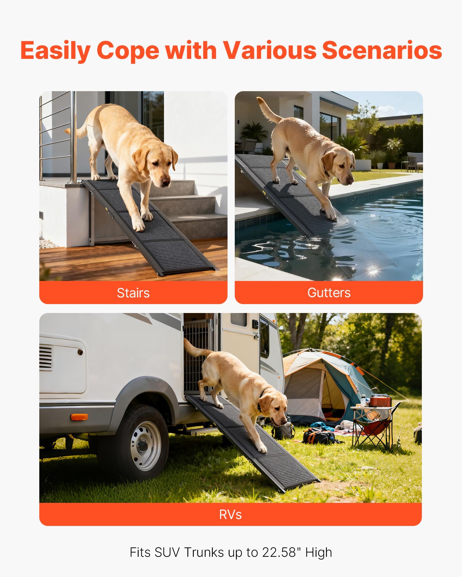 Paso para Perros de Automóviles, 63" L x 17" W, Pasarelas Portátiles para Perros Medianos y Grandes Hasta 250lbs, Rampas para Perros con Superficie de Alfombrilla Antideslizante — imagen 5