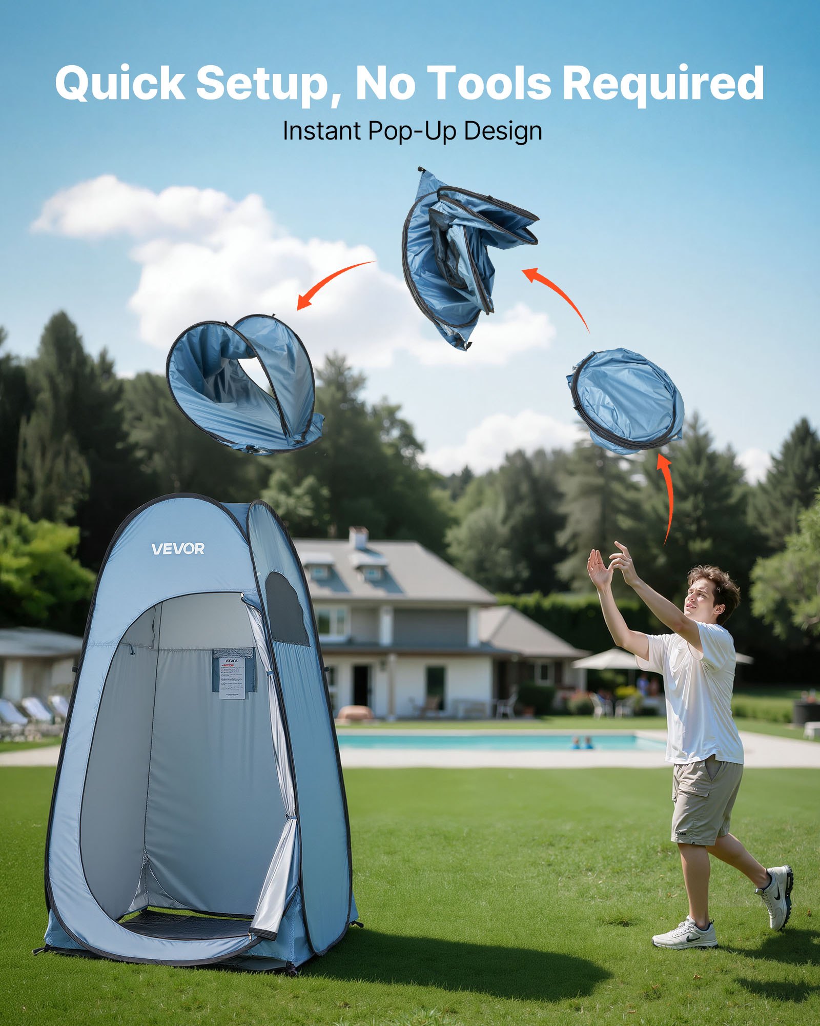 Tenda de Ducha Instantánea, Privacidad Portátil con Estacas y Bolsa de Transporte, 190T Poliéster con Recubrimiento Plateado, Configuración Rápida para Camping, Playa, Pesca, Azul — imagen 3