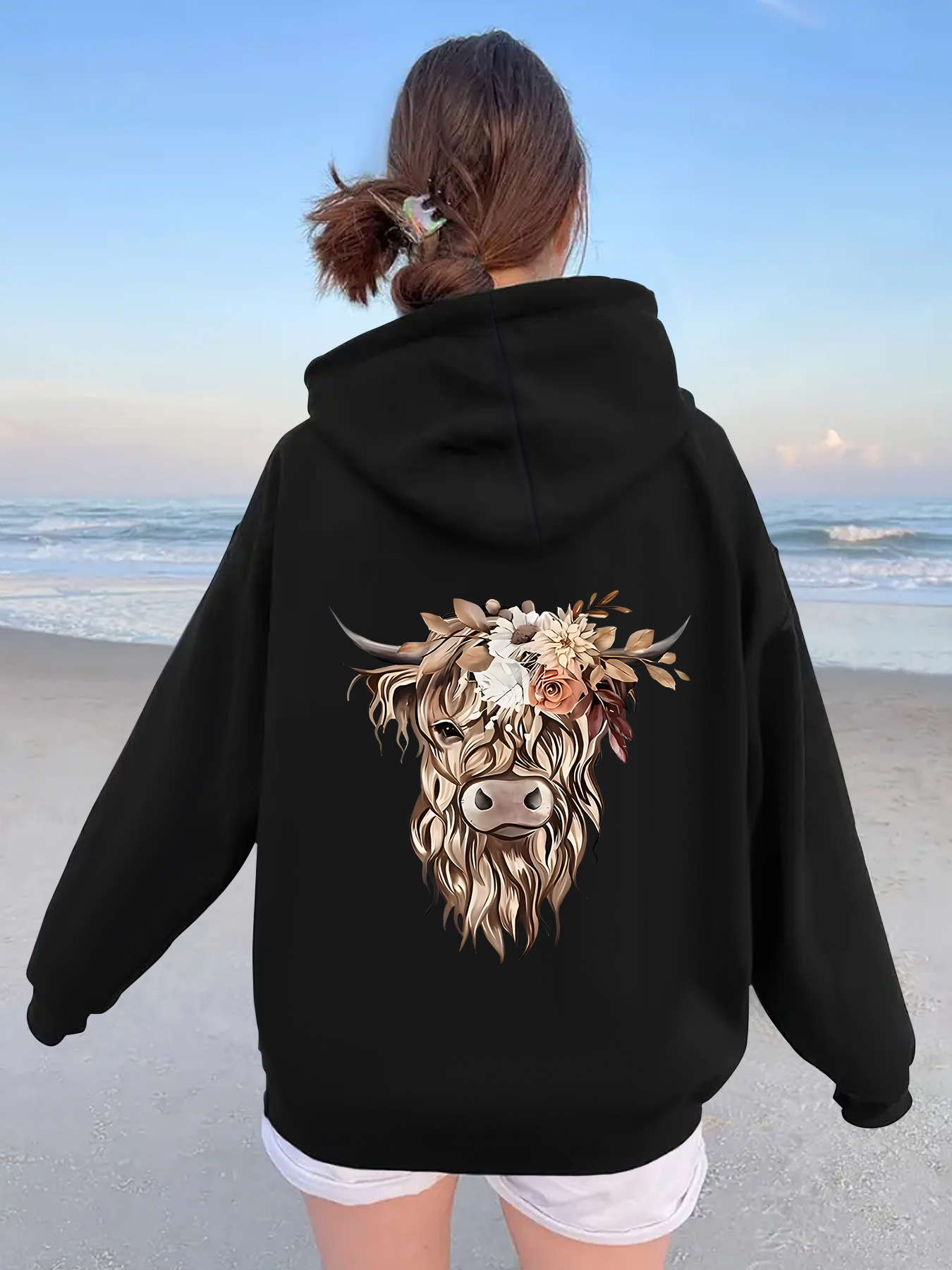 Flower Cow Head Printed Hoodie — image 9