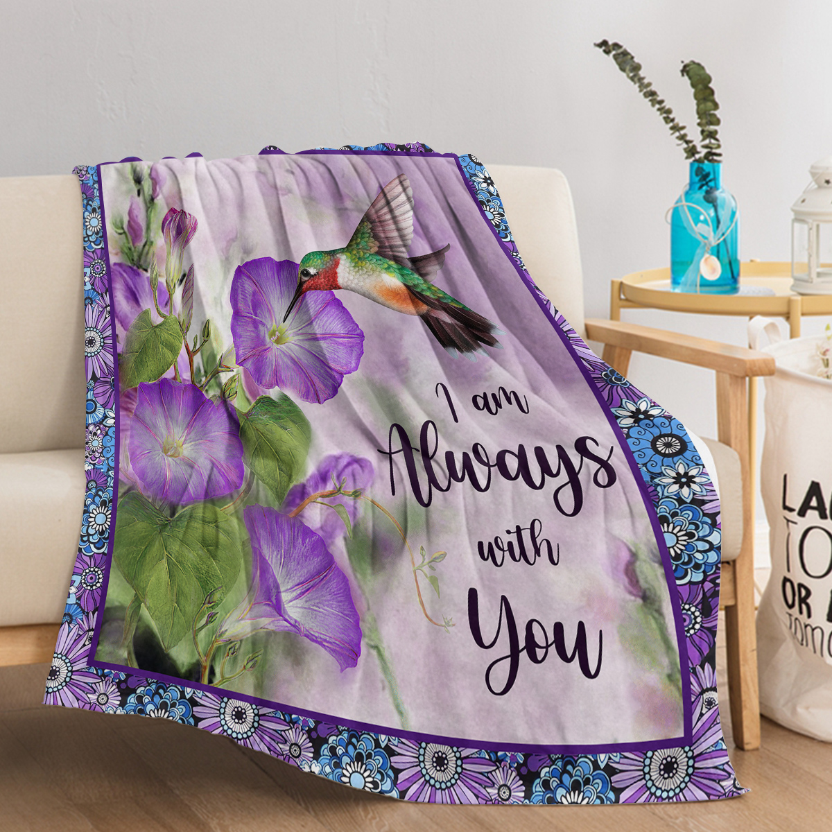 Manta de Felpa con Flor de Mañana Púrpura y Hummingbird, Muy Cómoda y Caliente para Tumbones, Cama, Camping y Uso Versátil en Diferentes Escenarios — imagen 6