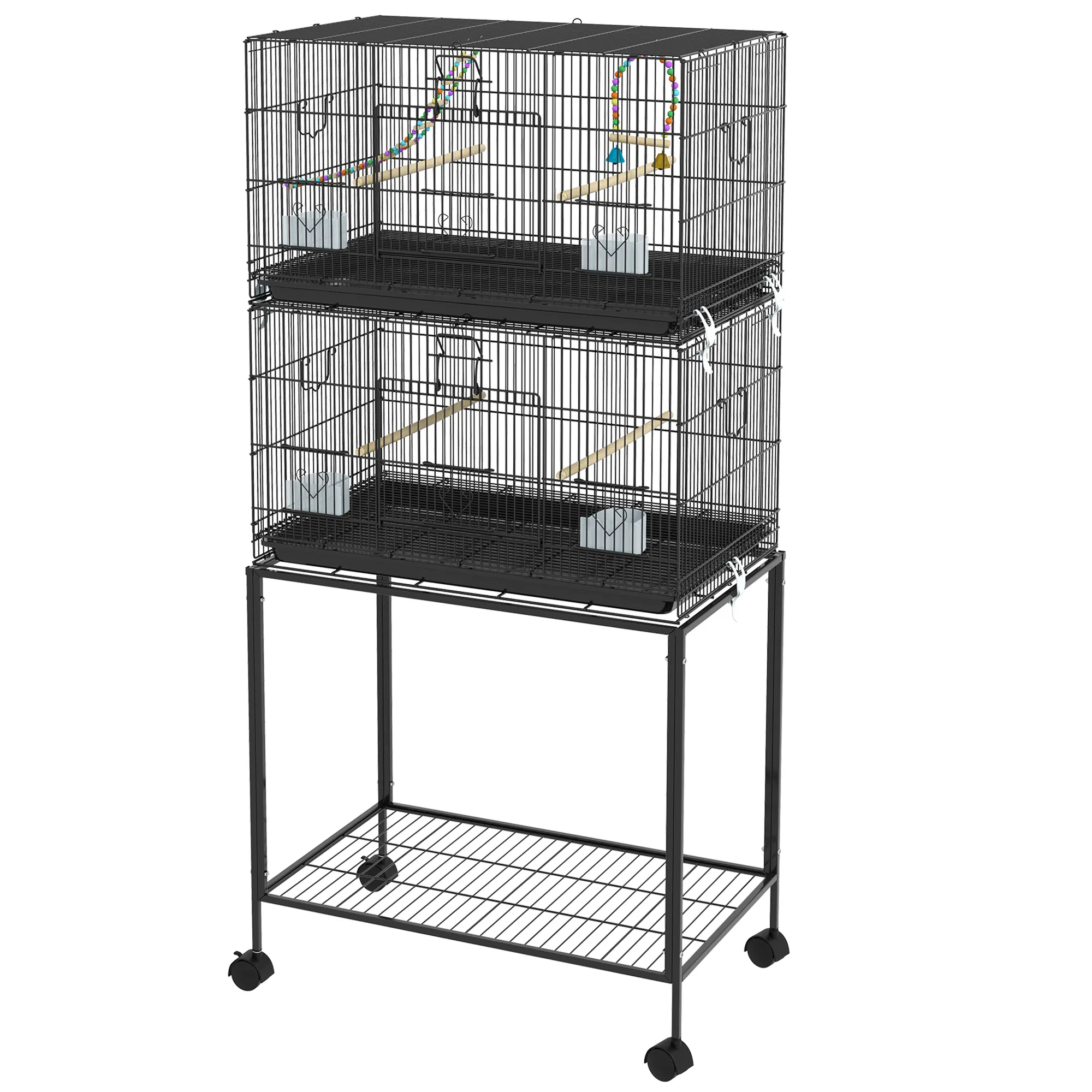 65" Birdcage for Canaries, Lovebirds Finches, Budgie Cage with Wheels, Black — image 1