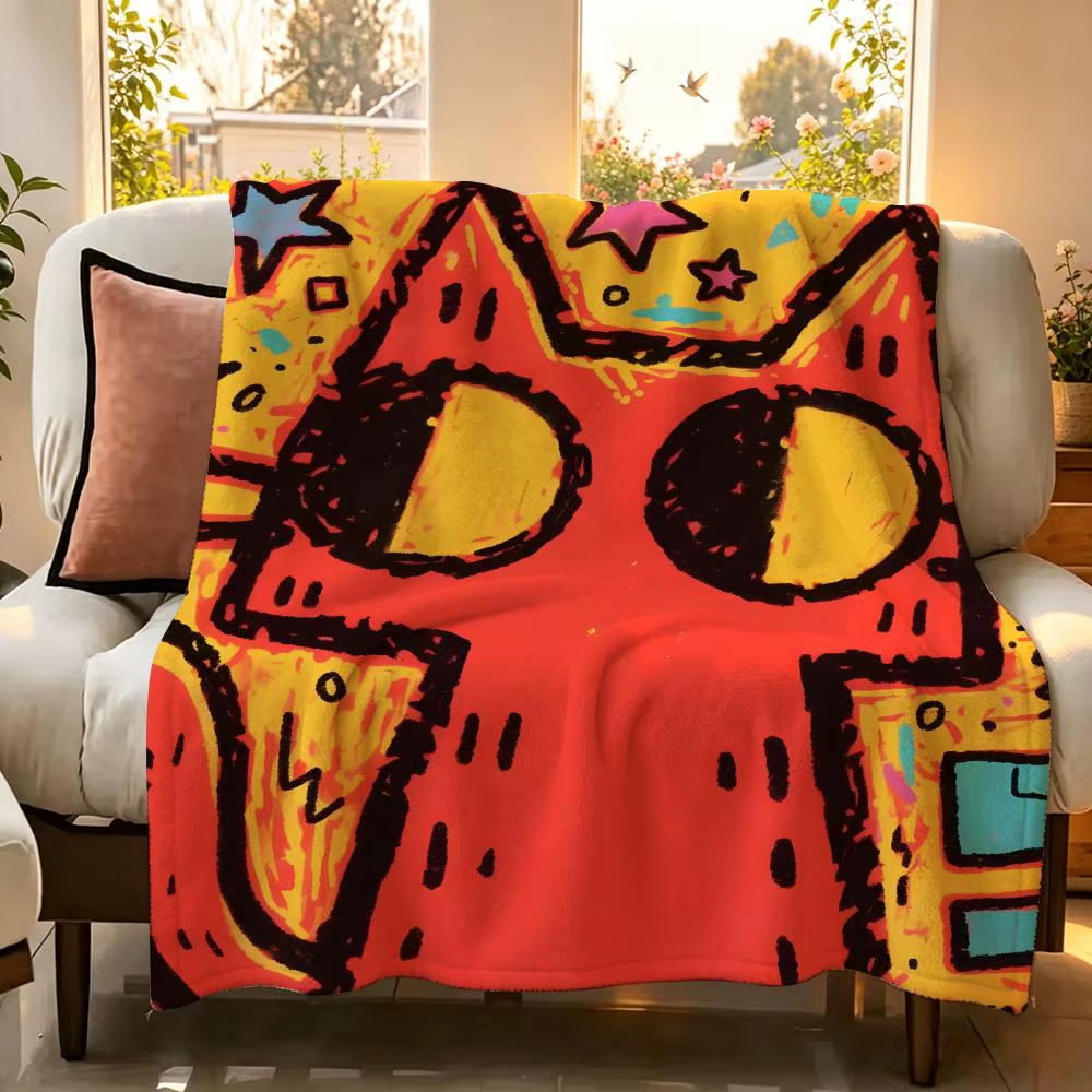 Manta de Franela Suave con Ilustración de Gato Estilo Graffiti Artístico, Ideal para Sofá, Sala y Dormitorio — imagen 3