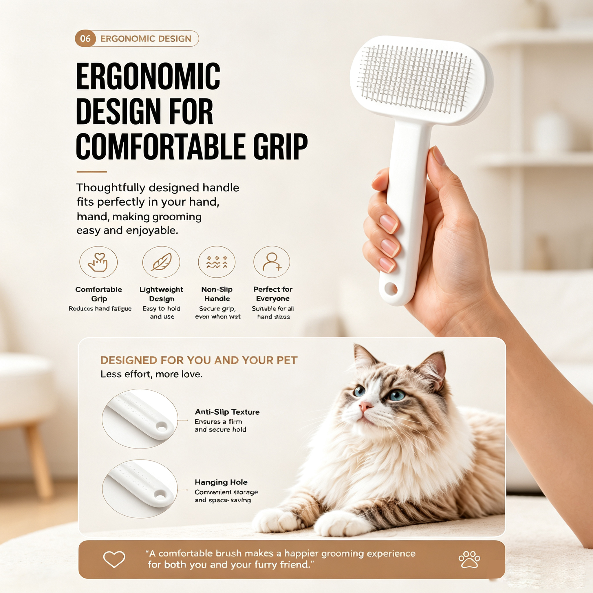 Pulidora de Grooming para Mascotas: Cepillo Auto-Limpio con Un Botón Para Eliminar Pelo, Herramienta Suave para Desprender y Cuidado Capilar — imagen 6