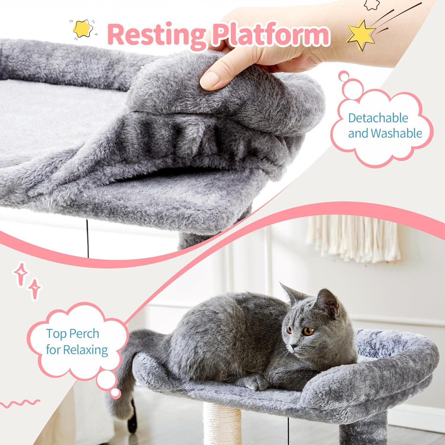 Árbol de Gato 4 en 1 Pequeño con Pelo Natural y Cepillo para Autogroomado, Poste de Escarbar Sisal y Colgantes para Entretener a los Gatos Indómitos — imagen 6