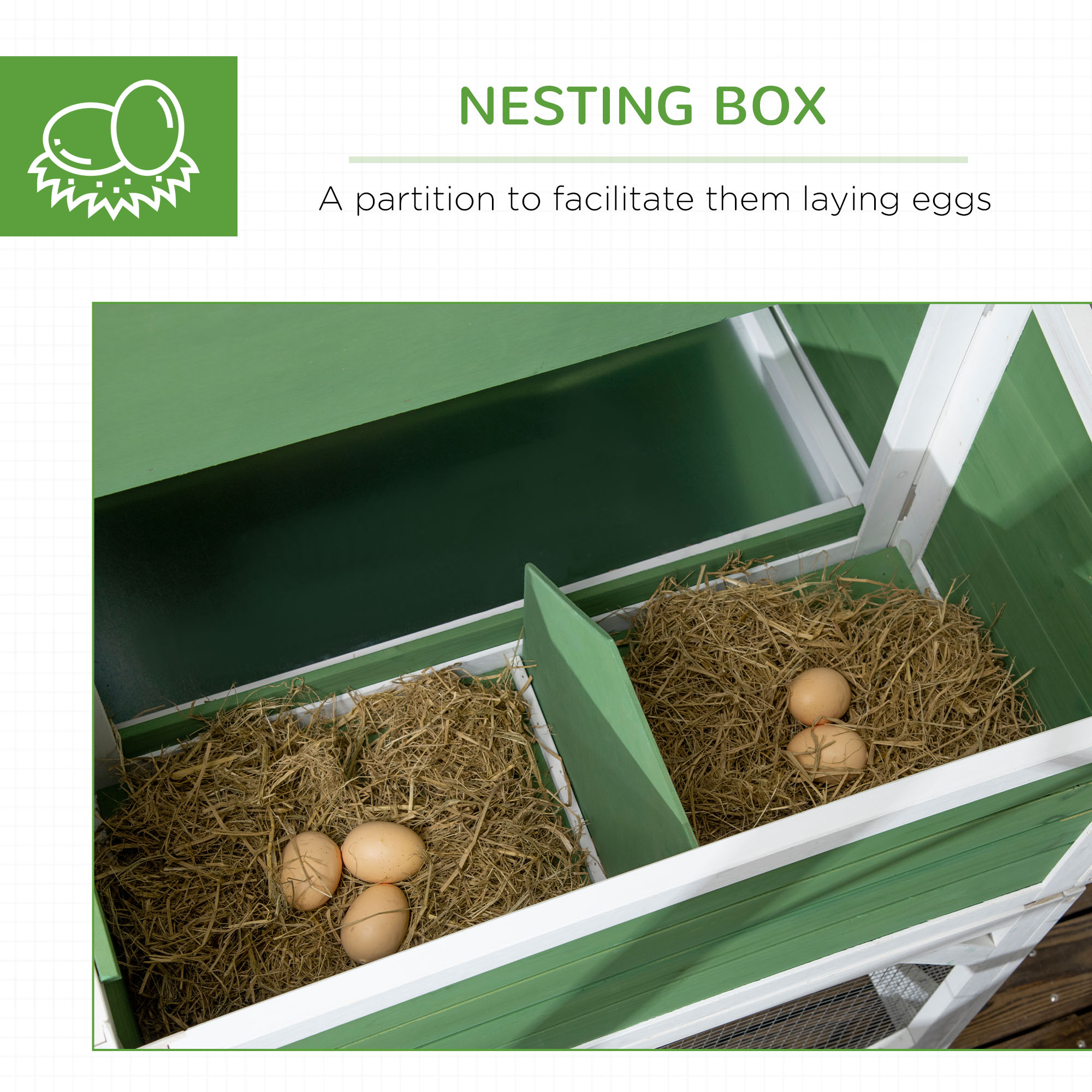 Gallinero Pequeño de 49" con Espacio de Jardín, Corral Exterior para Gallinas con Protección Climática, para 2-4 Aves, Verde — imagen 5
